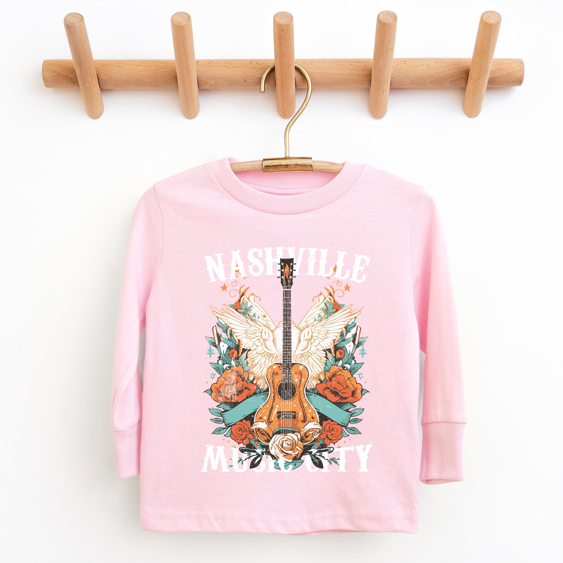 Nashville Music City Guitar Grunge - Youth Long Sleeve Graphic T-Shirt