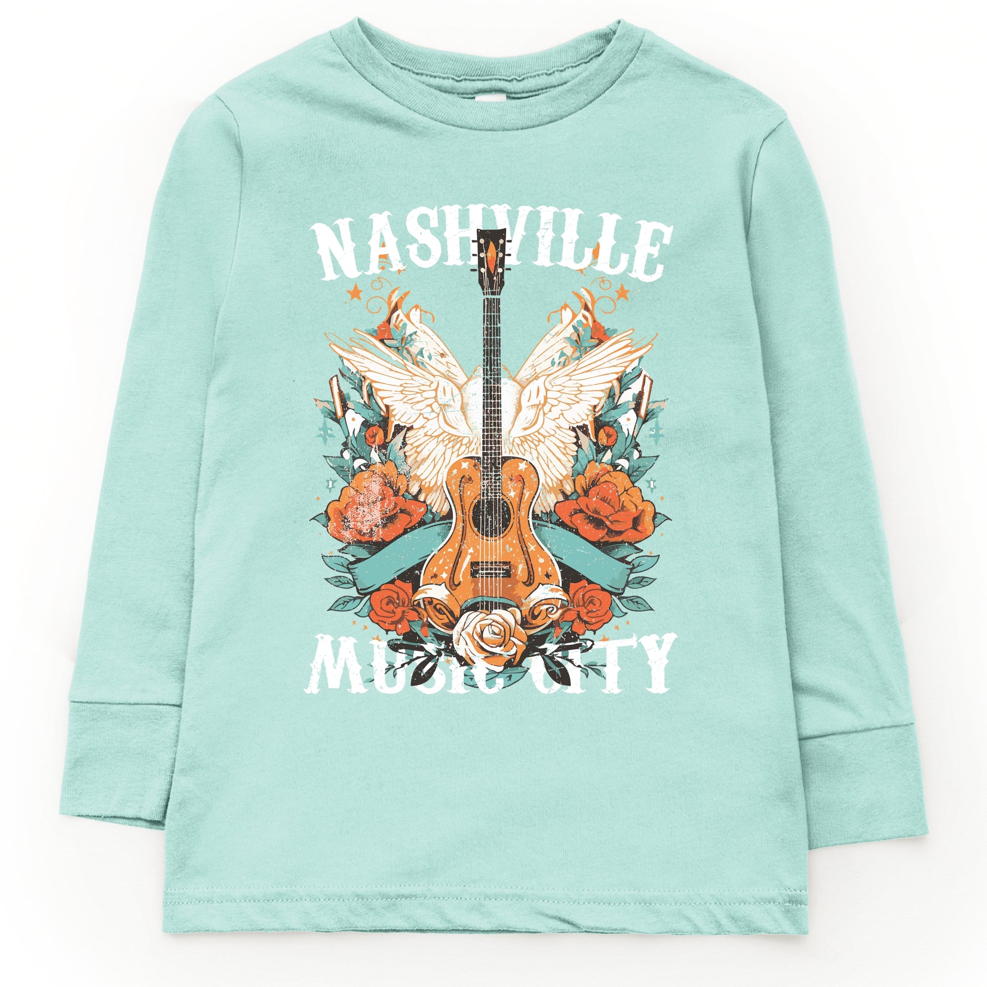 Nashville Music City Guitar Grunge - Youth Long Sleeve Graphic T-Shirt