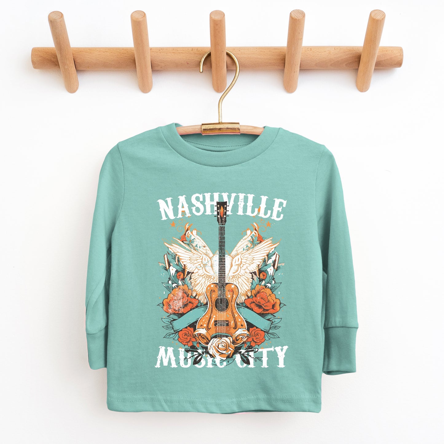 Nashville Music City Guitar Grunge - Youth Long Sleeve Graphic T-Shirt