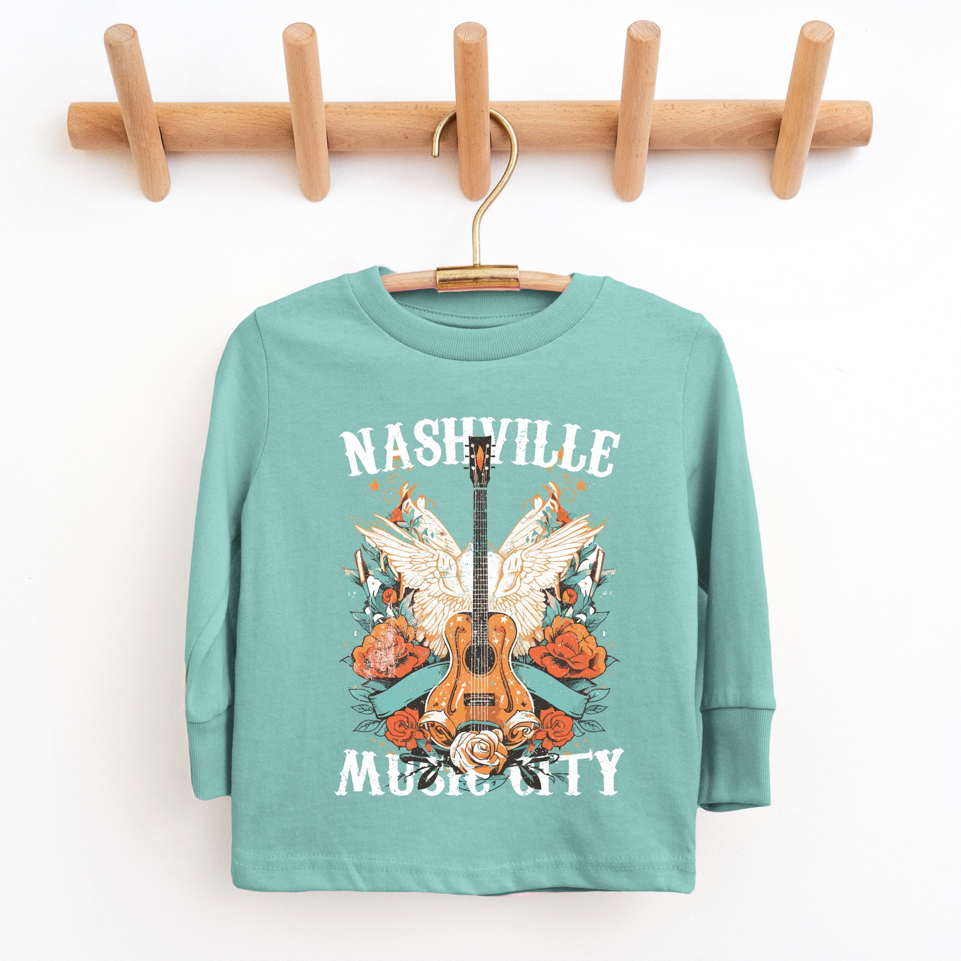 Nashville Music City Guitar Grunge - Youth Long Sleeve Graphic T-Shirt