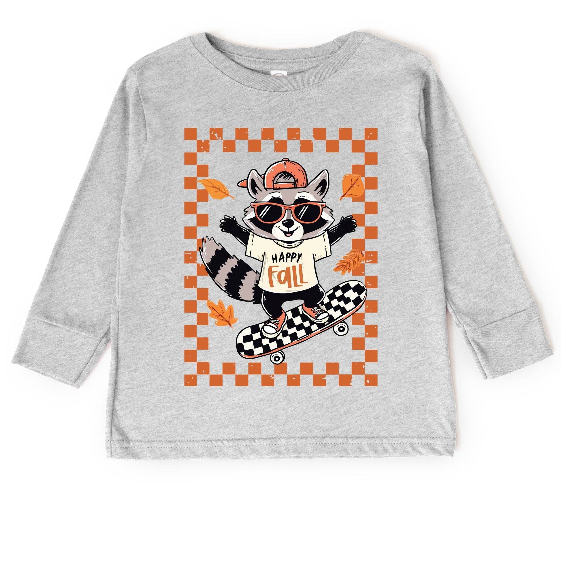 Happy Fall Racoon Skater - Toddler Long Sleeve Graphic Tee and Youth Long Sleeve Graphic T-Shirt