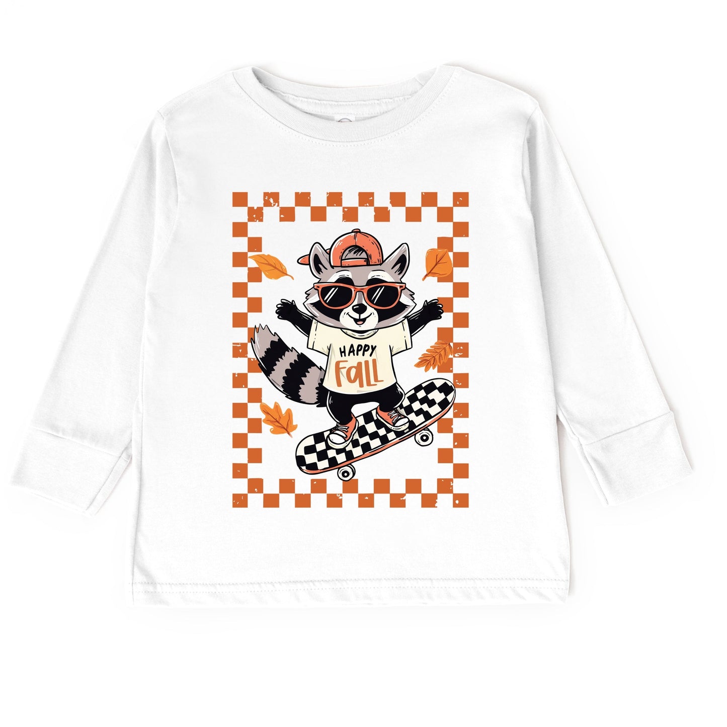 Happy Fall Racoon Skater - Toddler Long Sleeve Graphic Tee and Youth Long Sleeve Graphic T-Shirt