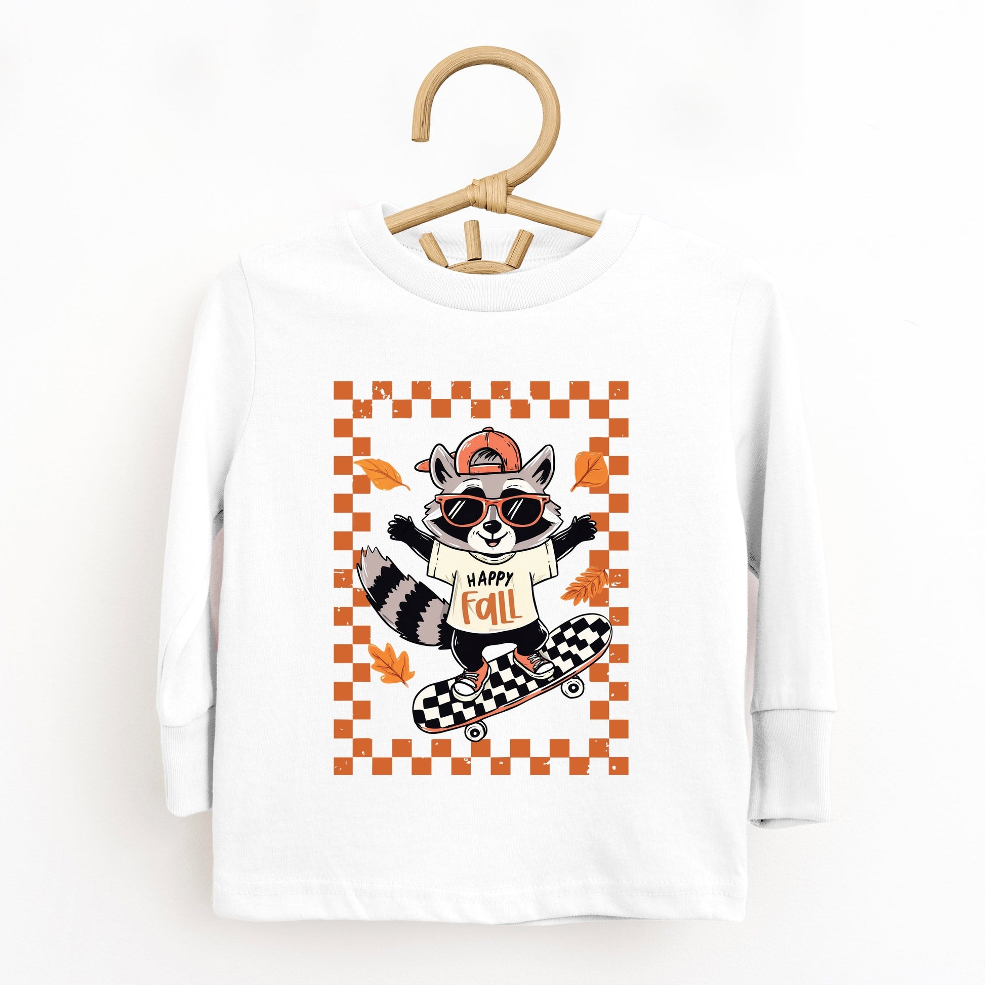 Happy Fall Racoon Skater - Toddler Long Sleeve Graphic Tee and Youth Long Sleeve Graphic T-Shirt