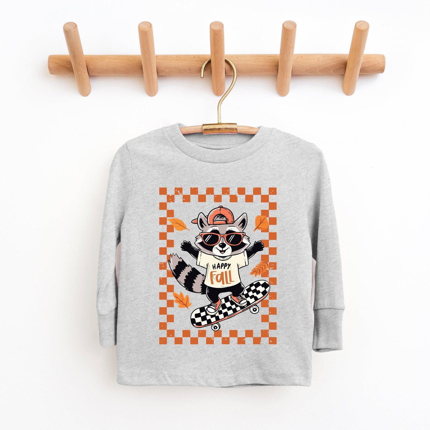 Happy Fall Racoon Skater - Toddler Long Sleeve Graphic Tee and Youth Long Sleeve Graphic T-Shirt