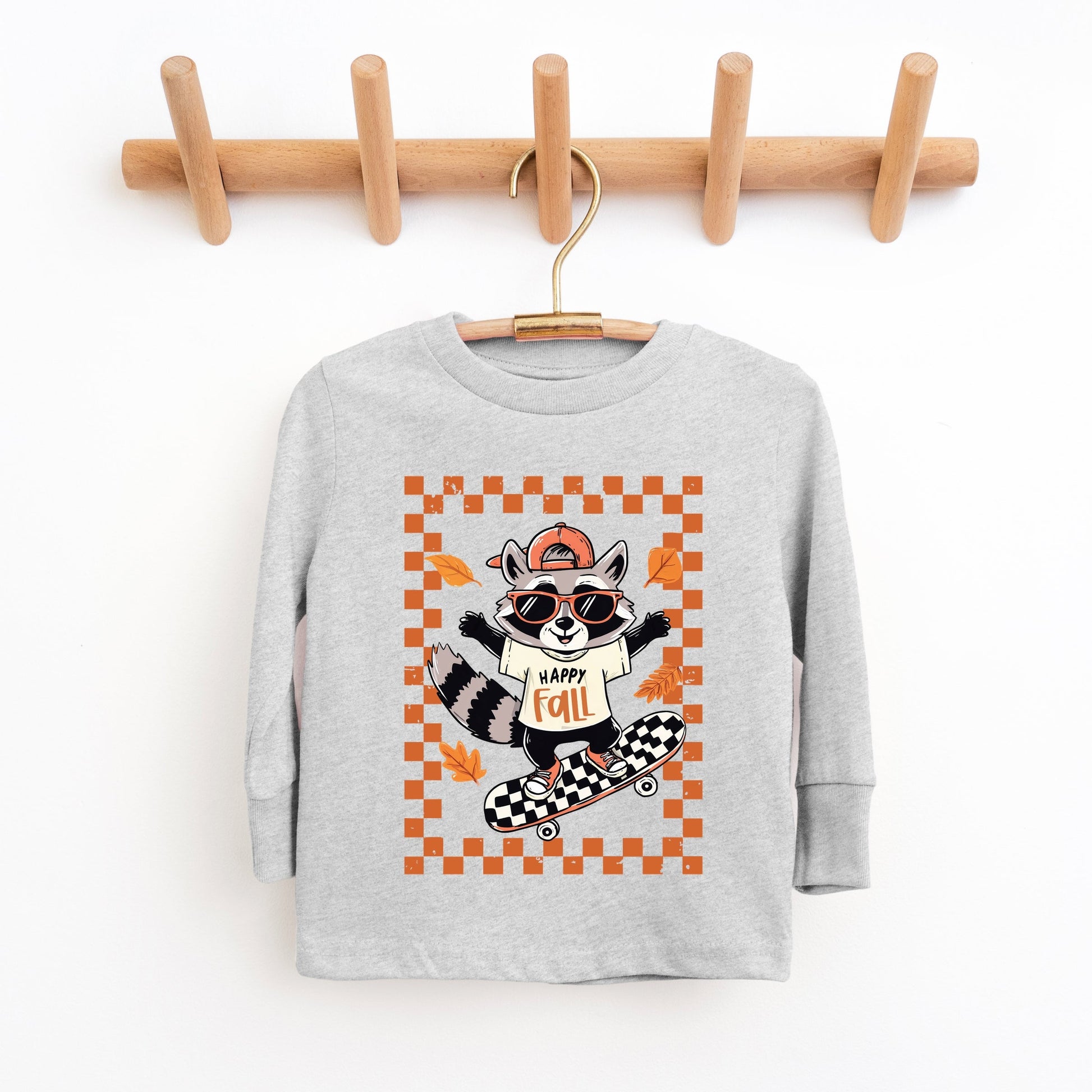 Happy Fall Racoon Skater - Toddler Long Sleeve Graphic Tee and Youth Long Sleeve Graphic T-Shirt