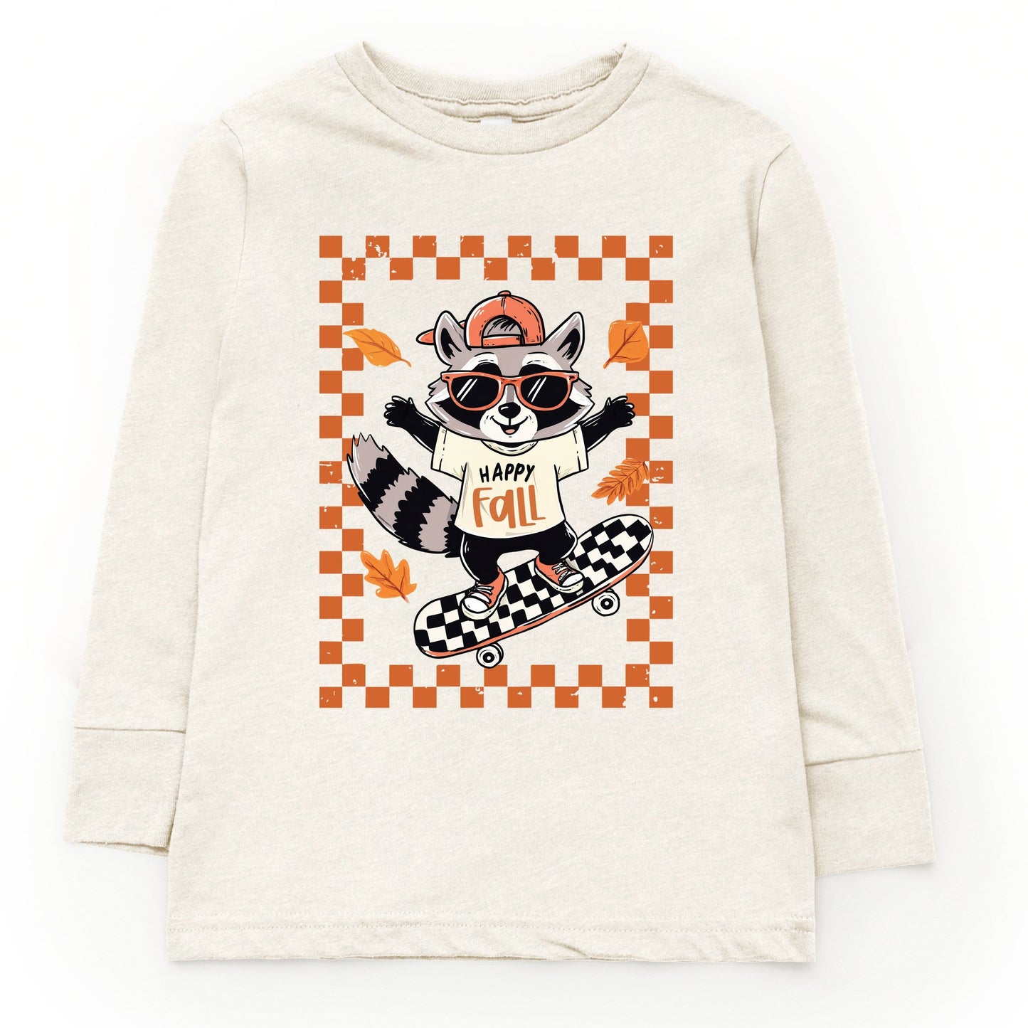 Happy Fall Racoon Skater - Toddler Long Sleeve Graphic Tee and Youth Long Sleeve Graphic T-Shirt