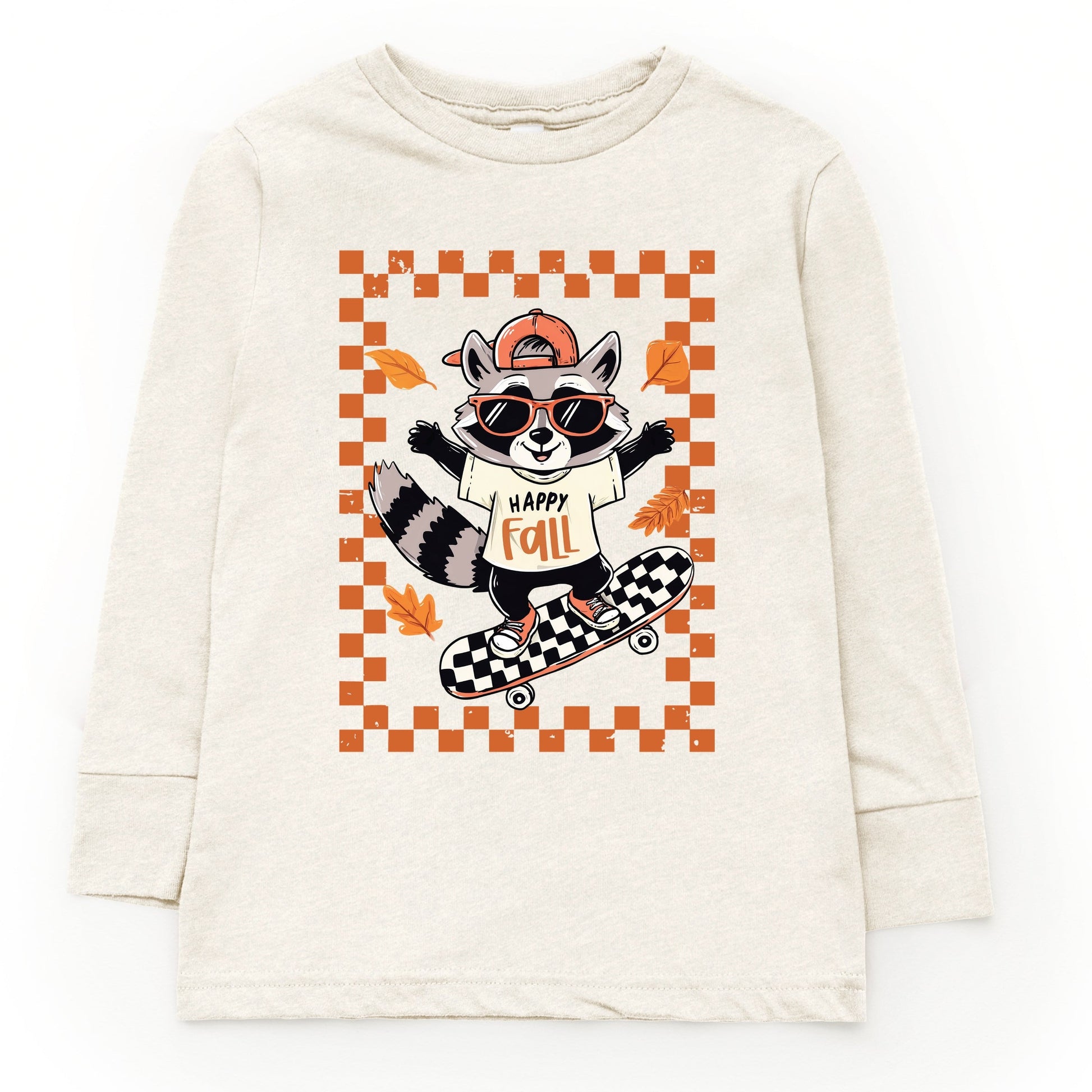 Happy Fall Racoon Skater - Toddler Long Sleeve Graphic Tee and Youth Long Sleeve Graphic T-Shirt