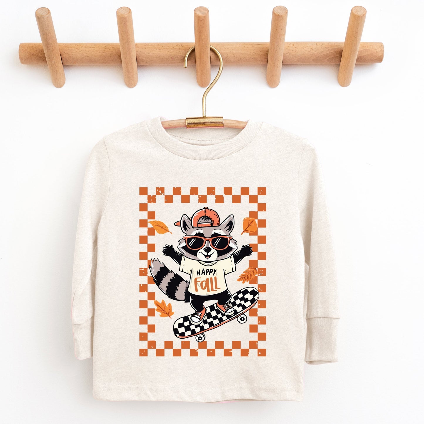 Happy Fall Racoon Skater - Toddler Long Sleeve Graphic Tee and Youth Long Sleeve Graphic T-Shirt