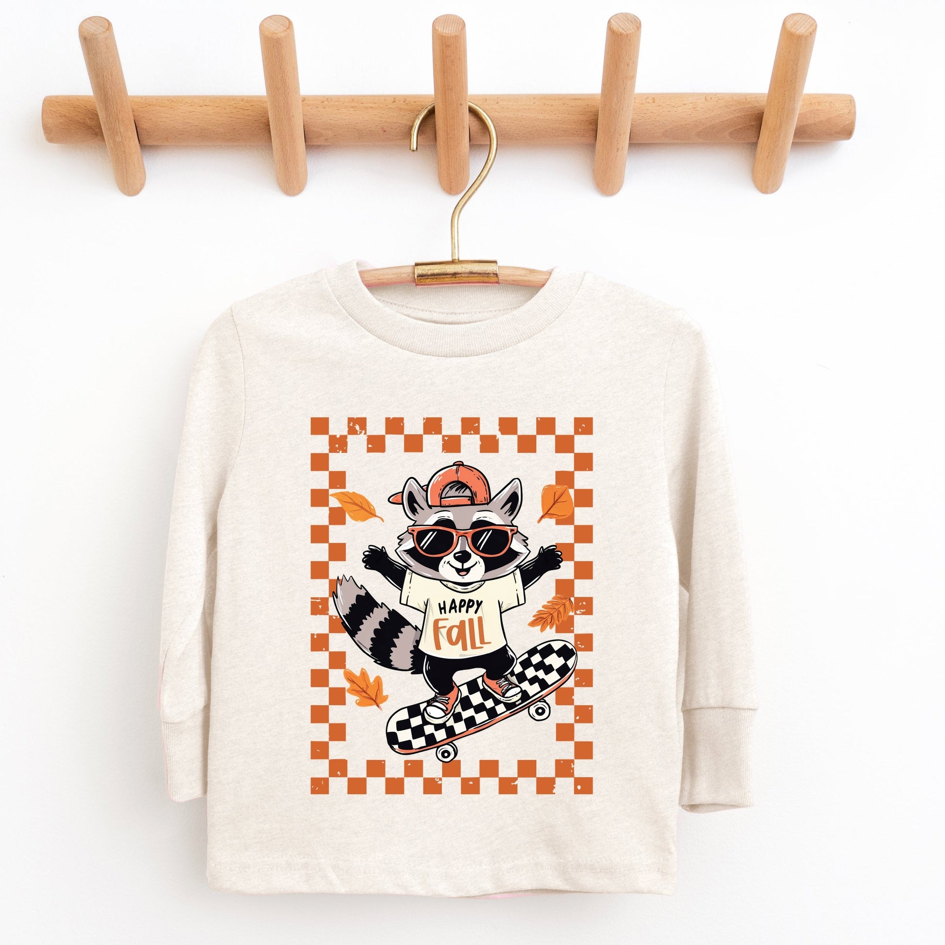 Happy Fall Racoon Skater - Toddler Long Sleeve Graphic Tee and Youth Long Sleeve Graphic T-Shirt