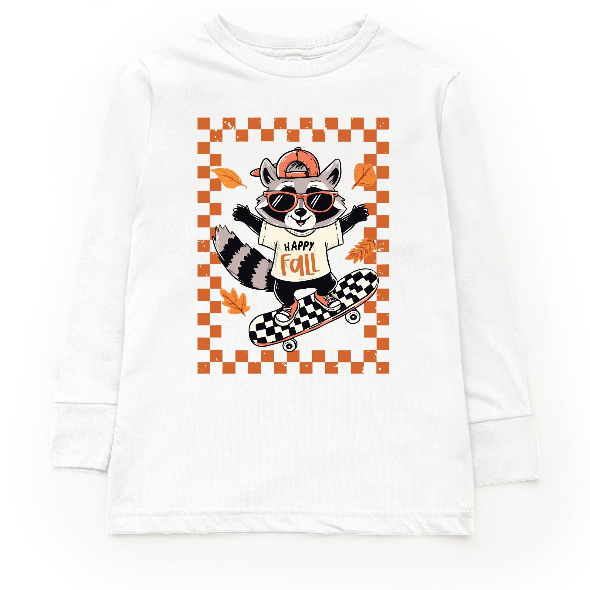 Happy Fall Racoon Skater - Toddler Long Sleeve Graphic Tee and Youth Long Sleeve Graphic T-Shirt