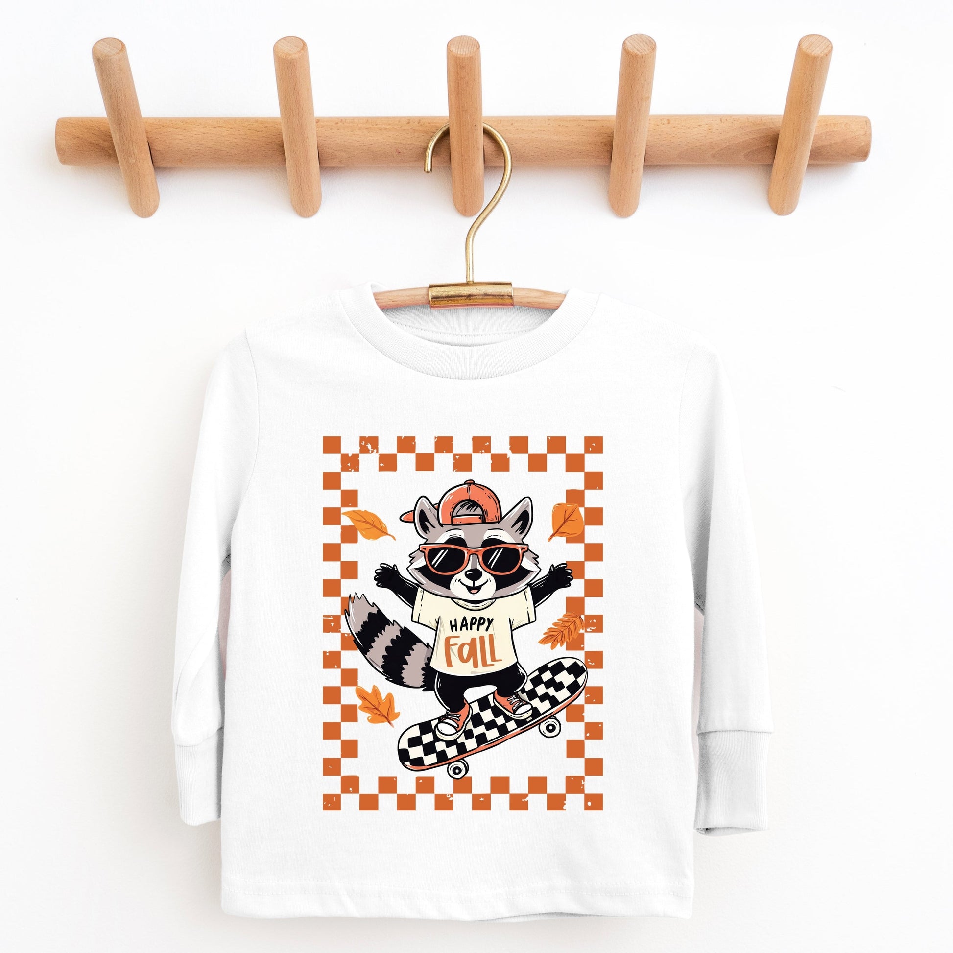 Happy Fall Racoon Skater - Toddler Long Sleeve Graphic Tee and Youth Long Sleeve Graphic T-Shirt