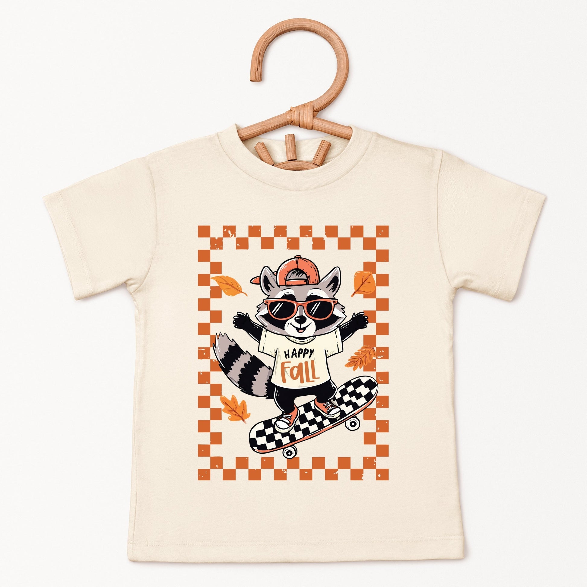 Happy Fall Racoon Skater - Youth Short Sleeve Graphic T-Shirt and Toddler Short Sleeve Graphic T-Shirt
