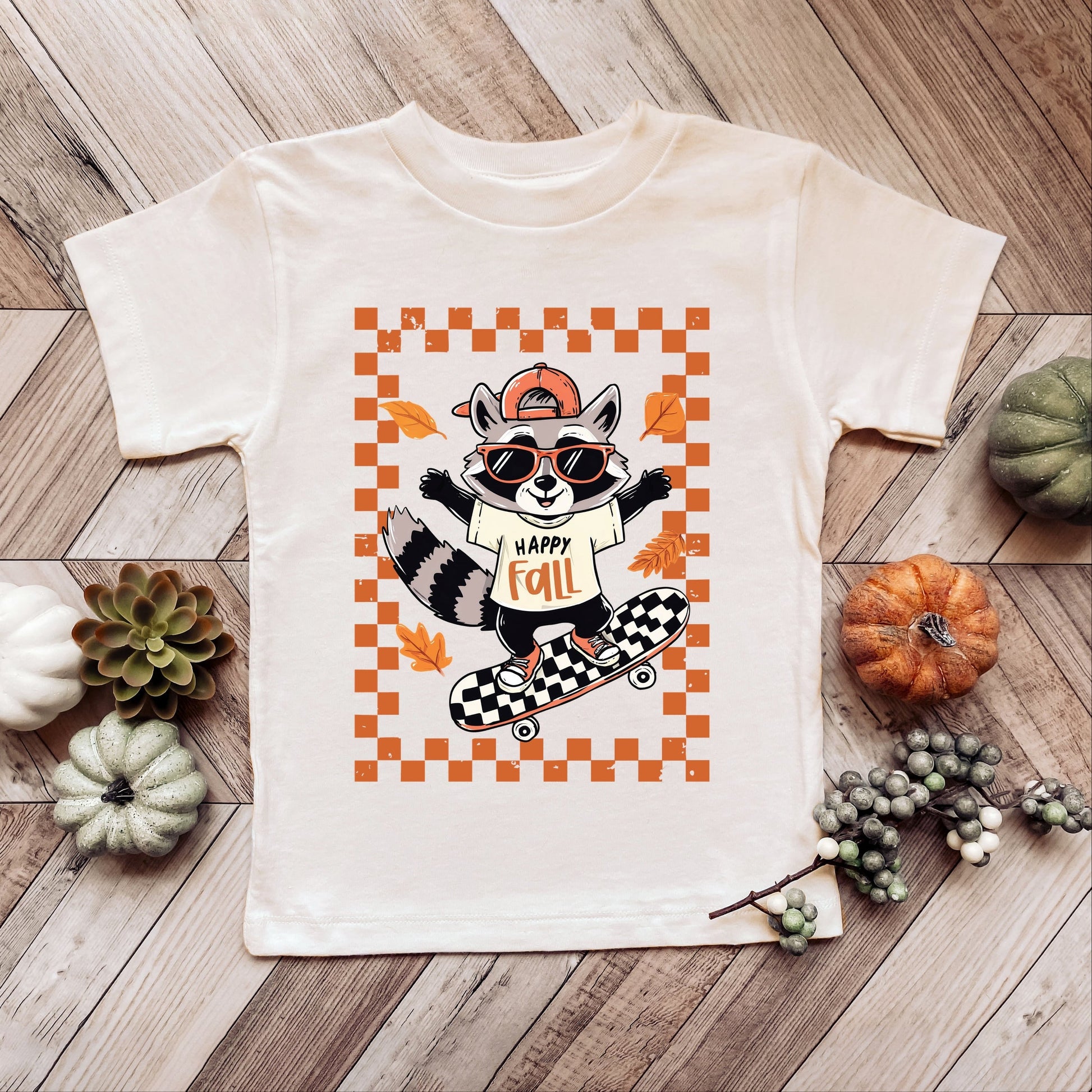 Happy Fall Racoon Skater - Youth Short Sleeve Graphic T-Shirt and Toddler Short Sleeve Graphic T-Shirt