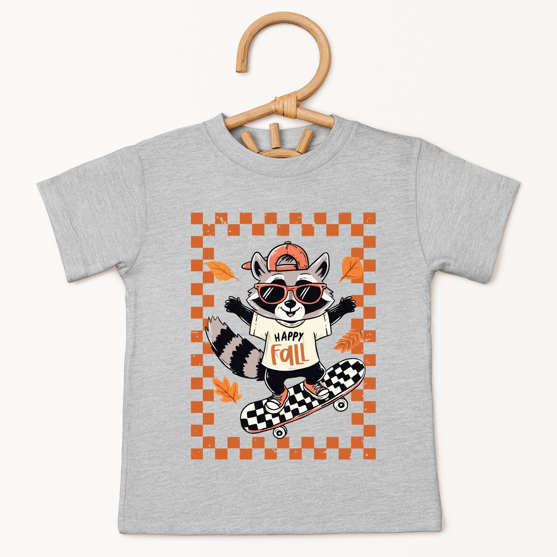 Happy Fall Racoon Skater - Youth Short Sleeve Graphic T-Shirt and Toddler Short Sleeve Graphic T-Shirt