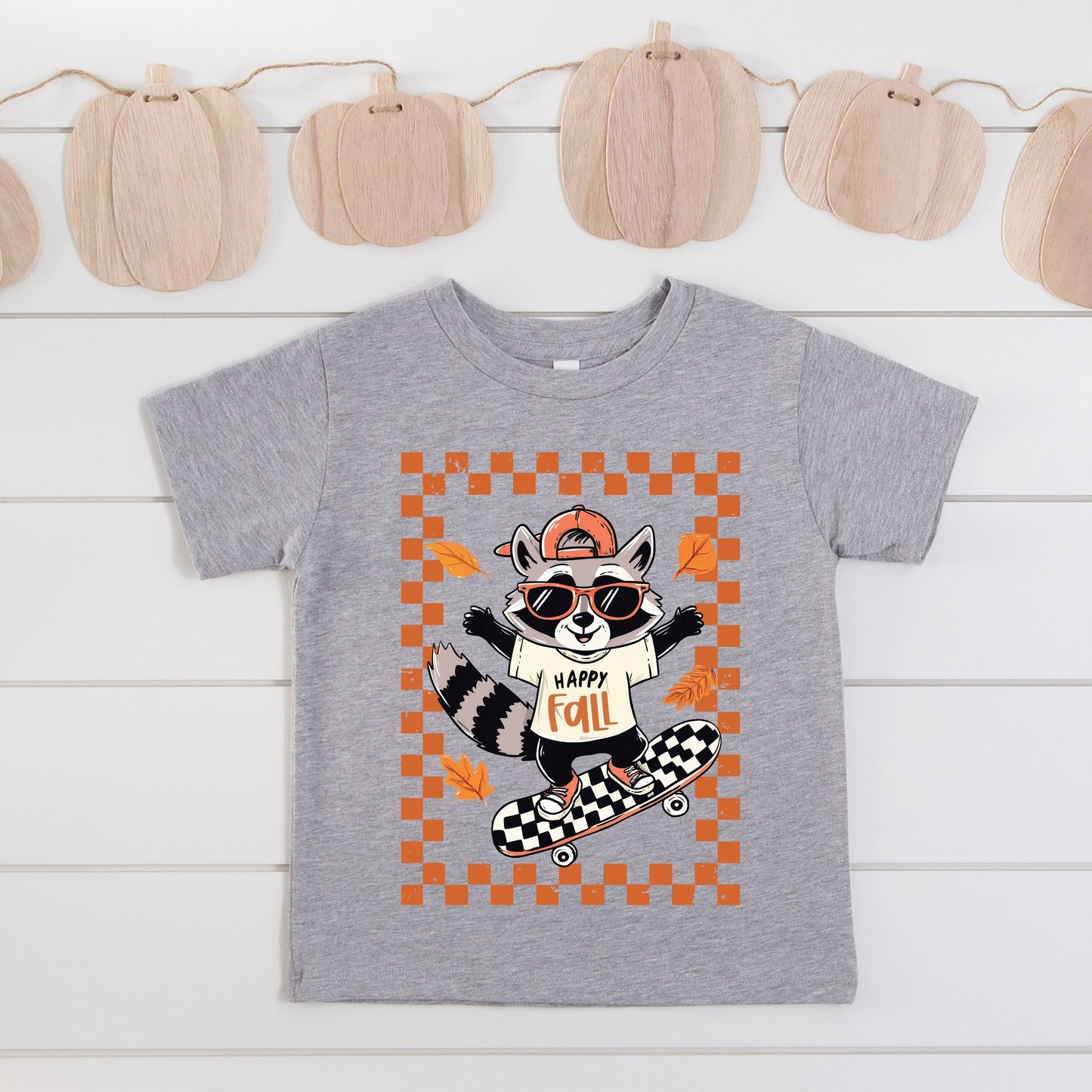 Happy Fall Racoon Skater - Youth Short Sleeve Graphic T-Shirt and Toddler Short Sleeve Graphic T-Shirt