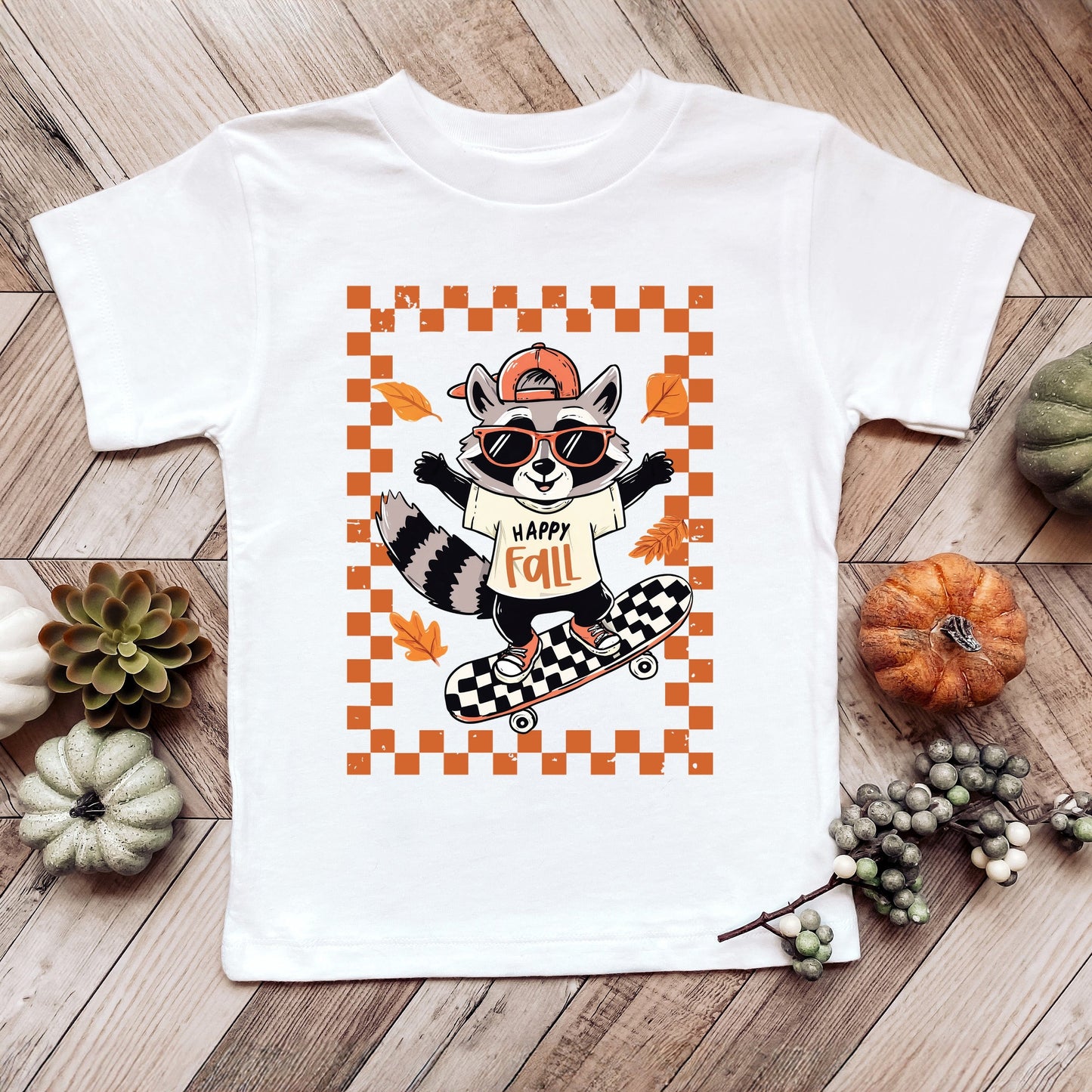 Happy Fall Racoon Skater - Youth Short Sleeve Graphic T-Shirt and Toddler Short Sleeve Graphic T-Shirt