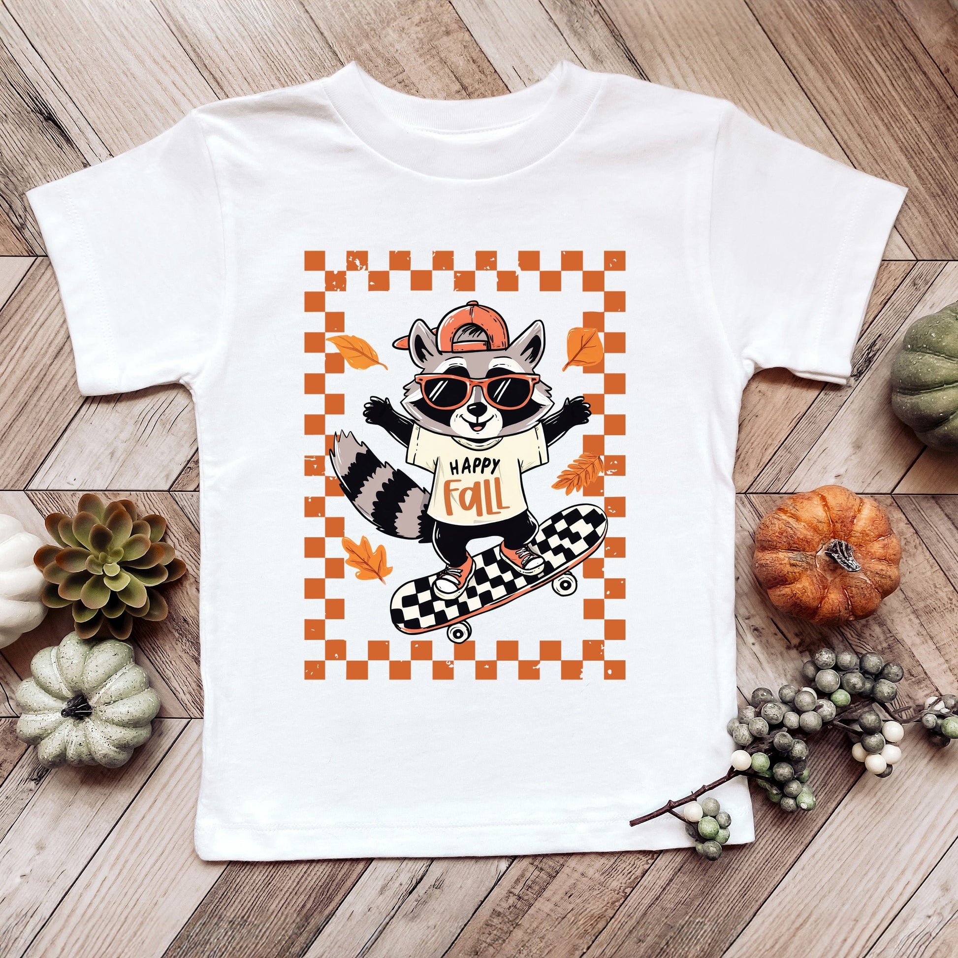 Happy Fall Racoon Skater - Youth Short Sleeve Graphic T-Shirt and Toddler Short Sleeve Graphic T-Shirt