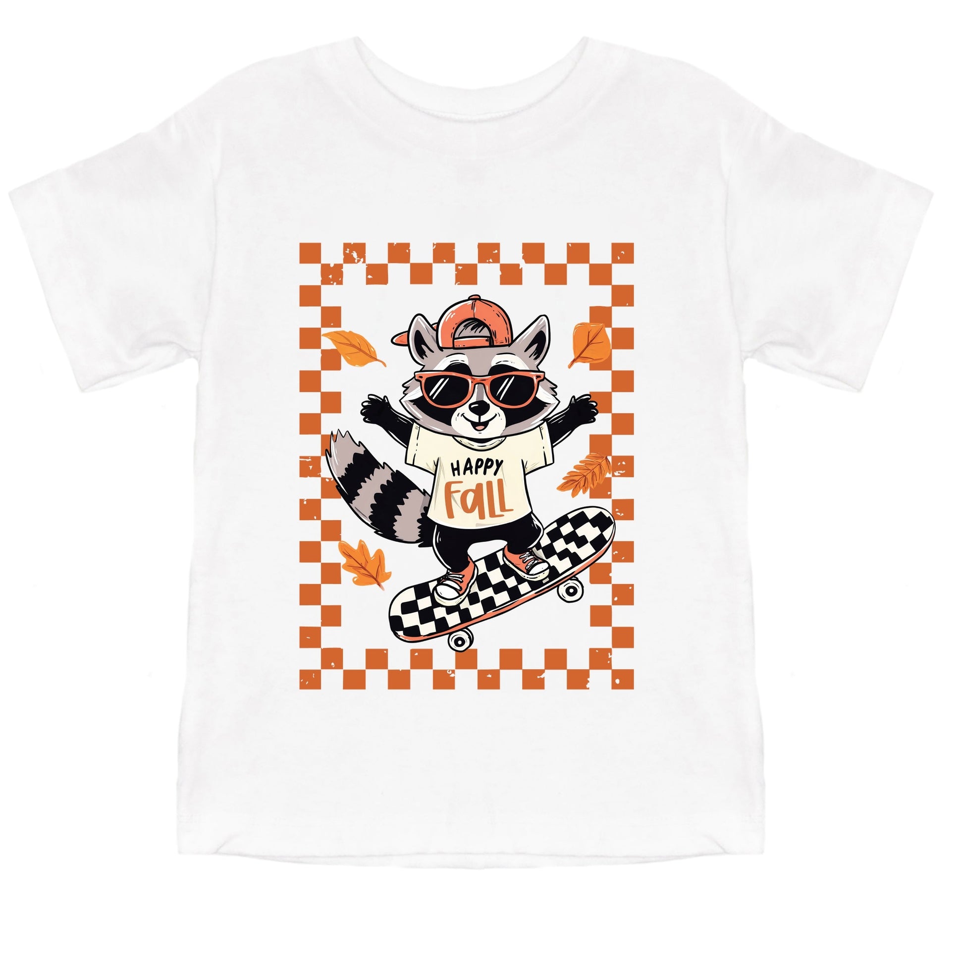 Happy Fall Racoon Skater - Youth Short Sleeve Graphic T-Shirt and Toddler Short Sleeve Graphic T-Shirt