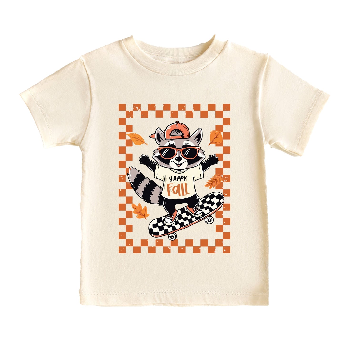 Happy Fall Racoon Skater - Youth Short Sleeve Graphic T-Shirt and Toddler Short Sleeve Graphic T-Shirt