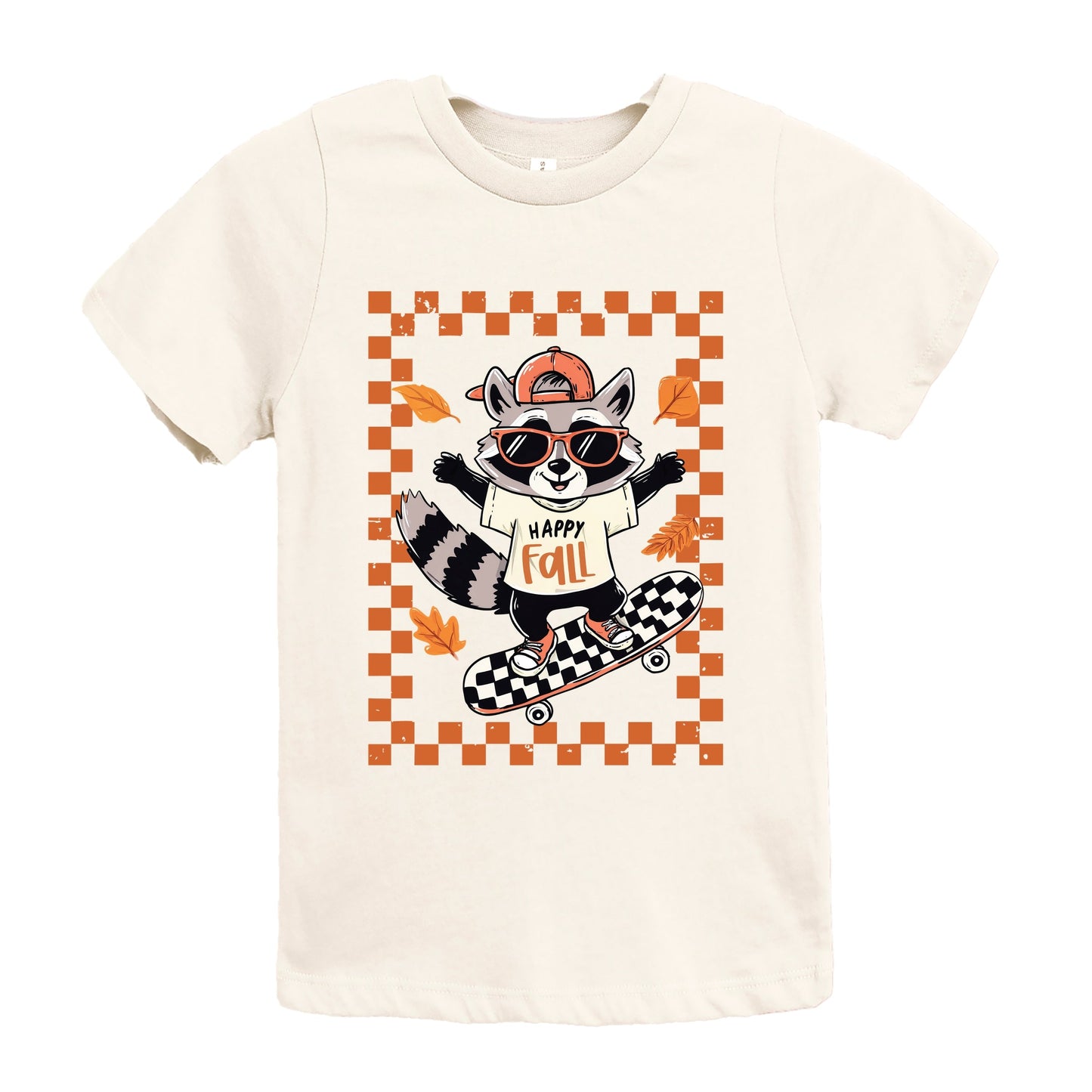 Happy Fall Racoon Skater - Youth Short Sleeve Graphic T-Shirt and Toddler Short Sleeve Graphic T-Shirt