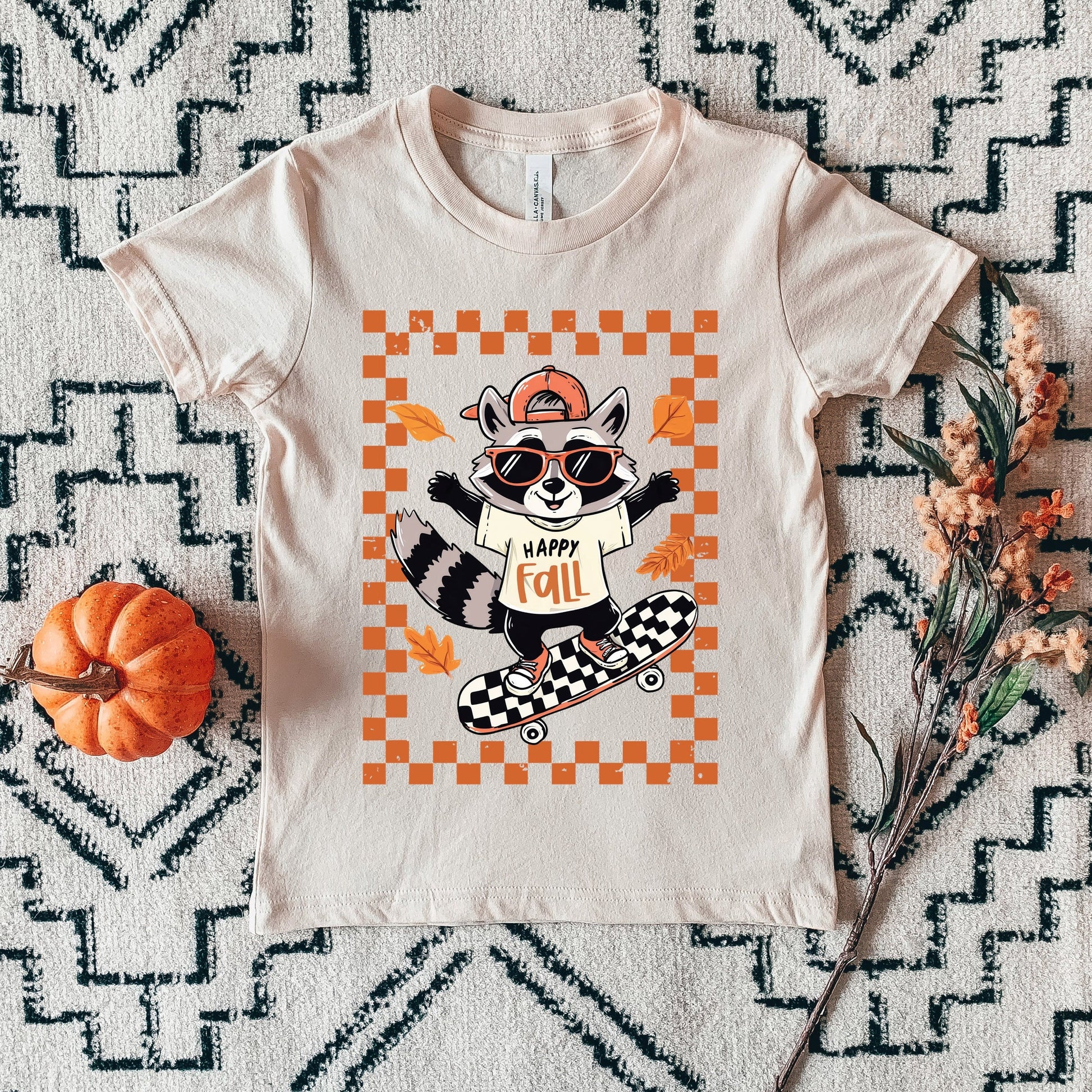Happy Fall Racoon Skater - Youth Short Sleeve Graphic T-Shirt and Toddler Short Sleeve Graphic T-Shirt