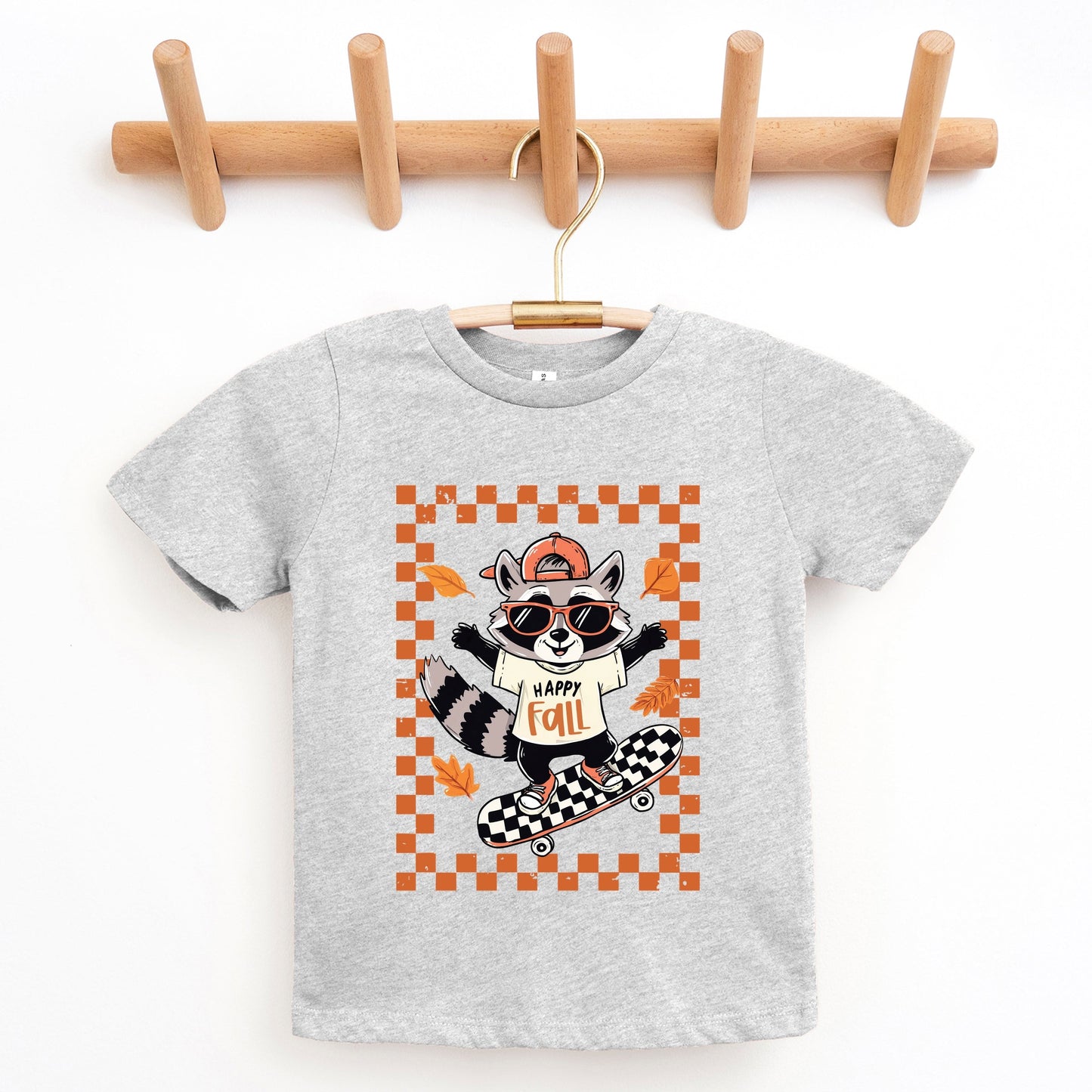 Happy Fall Racoon Skater - Youth Short Sleeve Graphic T-Shirt and Toddler Short Sleeve Graphic T-Shirt