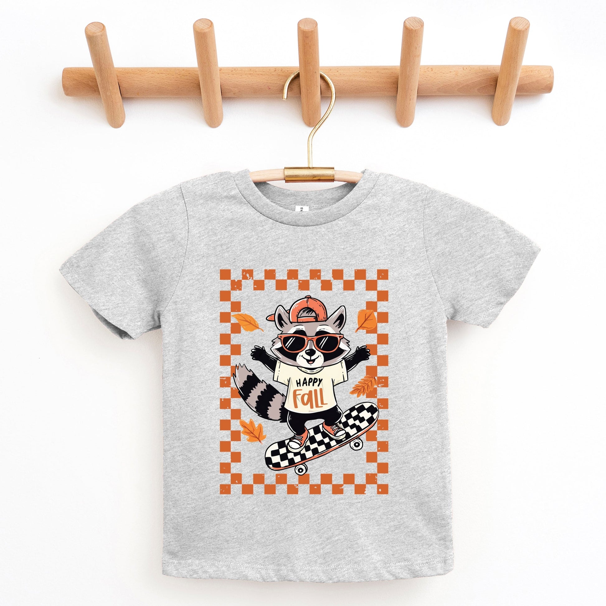 Happy Fall Racoon Skater - Youth Short Sleeve Graphic T-Shirt and Toddler Short Sleeve Graphic T-Shirt