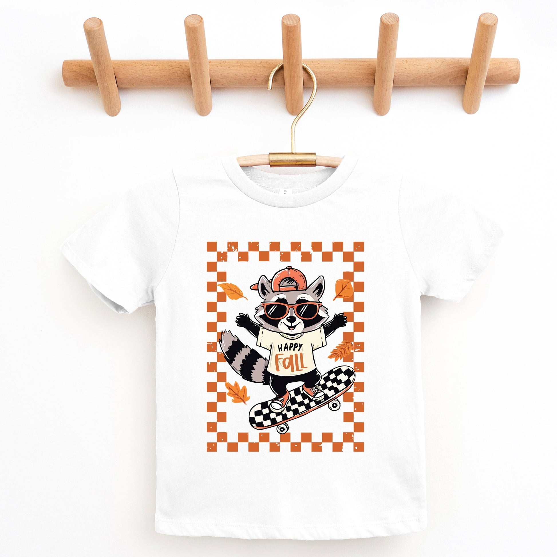 Happy Fall Racoon Skater - Youth Short Sleeve Graphic T-Shirt and Toddler Short Sleeve Graphic T-Shirt