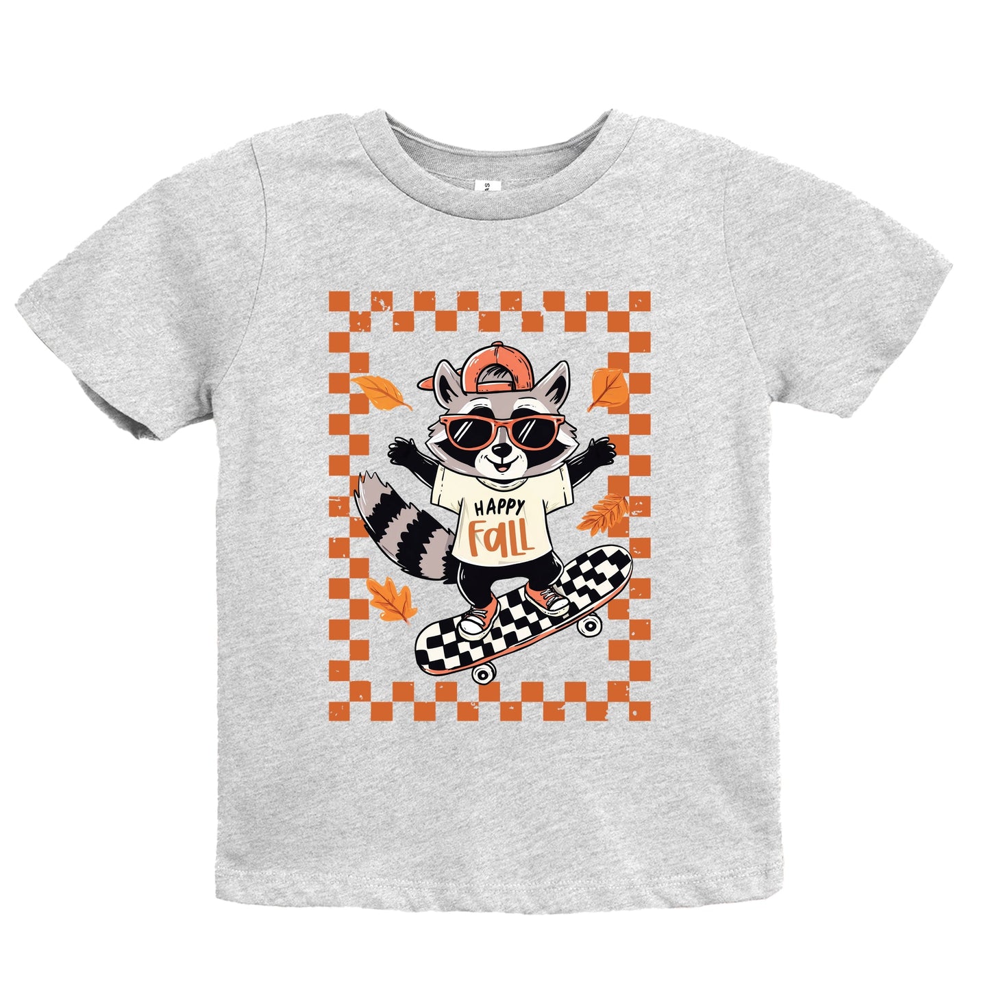 Happy Fall Racoon Skater - Youth Short Sleeve Graphic T-Shirt and Toddler Short Sleeve Graphic T-Shirt