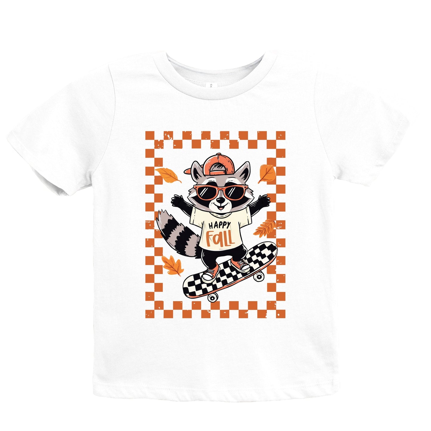 Happy Fall Racoon Skater - Youth Short Sleeve Graphic T-Shirt and Toddler Short Sleeve Graphic T-Shirt