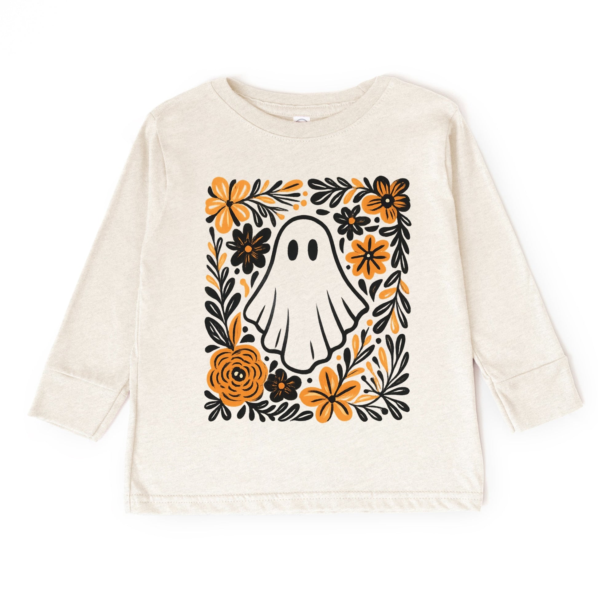 Ghost Floral Orange - Toddler Long Sleeve Graphic Tee and Youth Long Sleeve Graphic T-Shirt