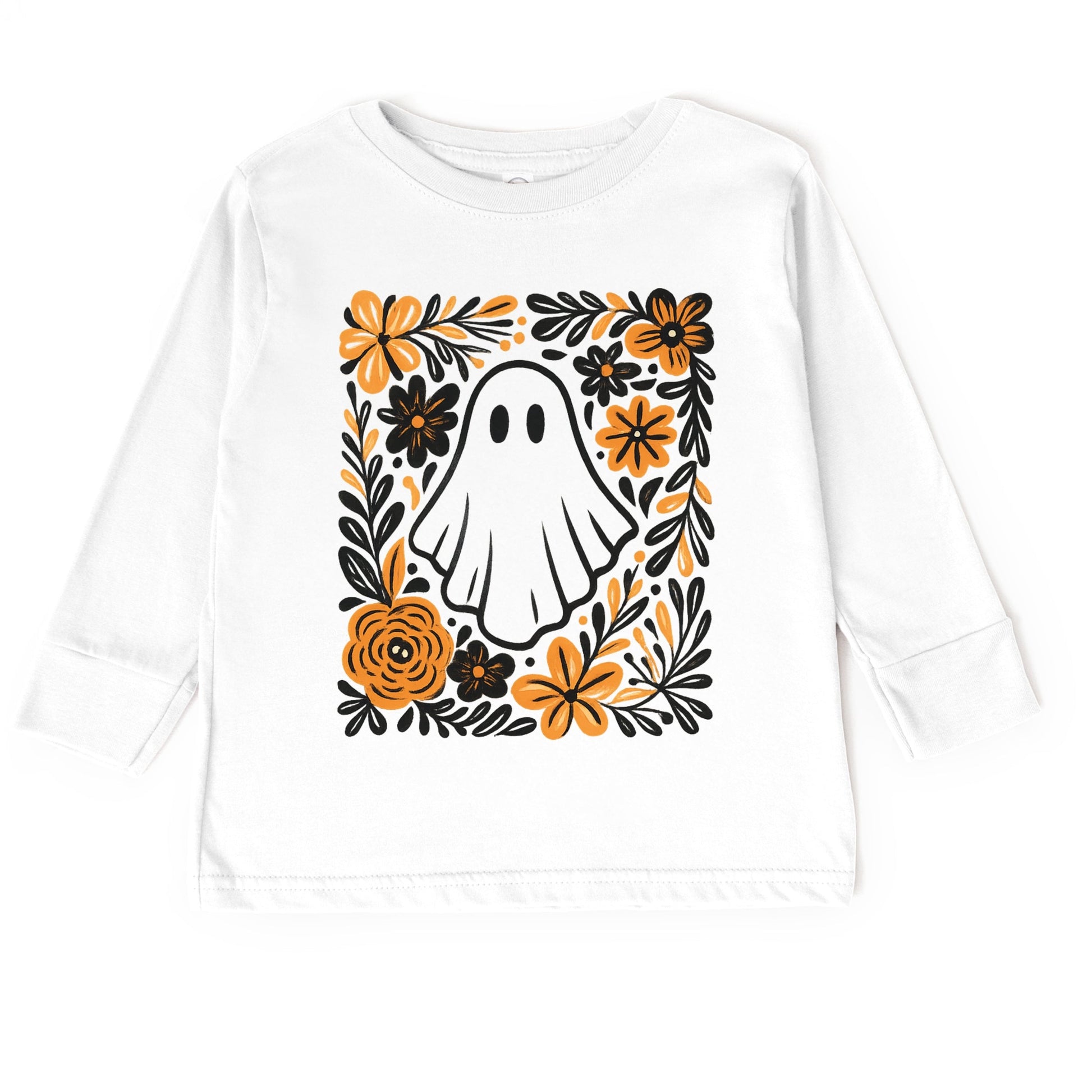 Ghost Floral Orange - Toddler Long Sleeve Graphic Tee and Youth Long Sleeve Graphic T-Shirt