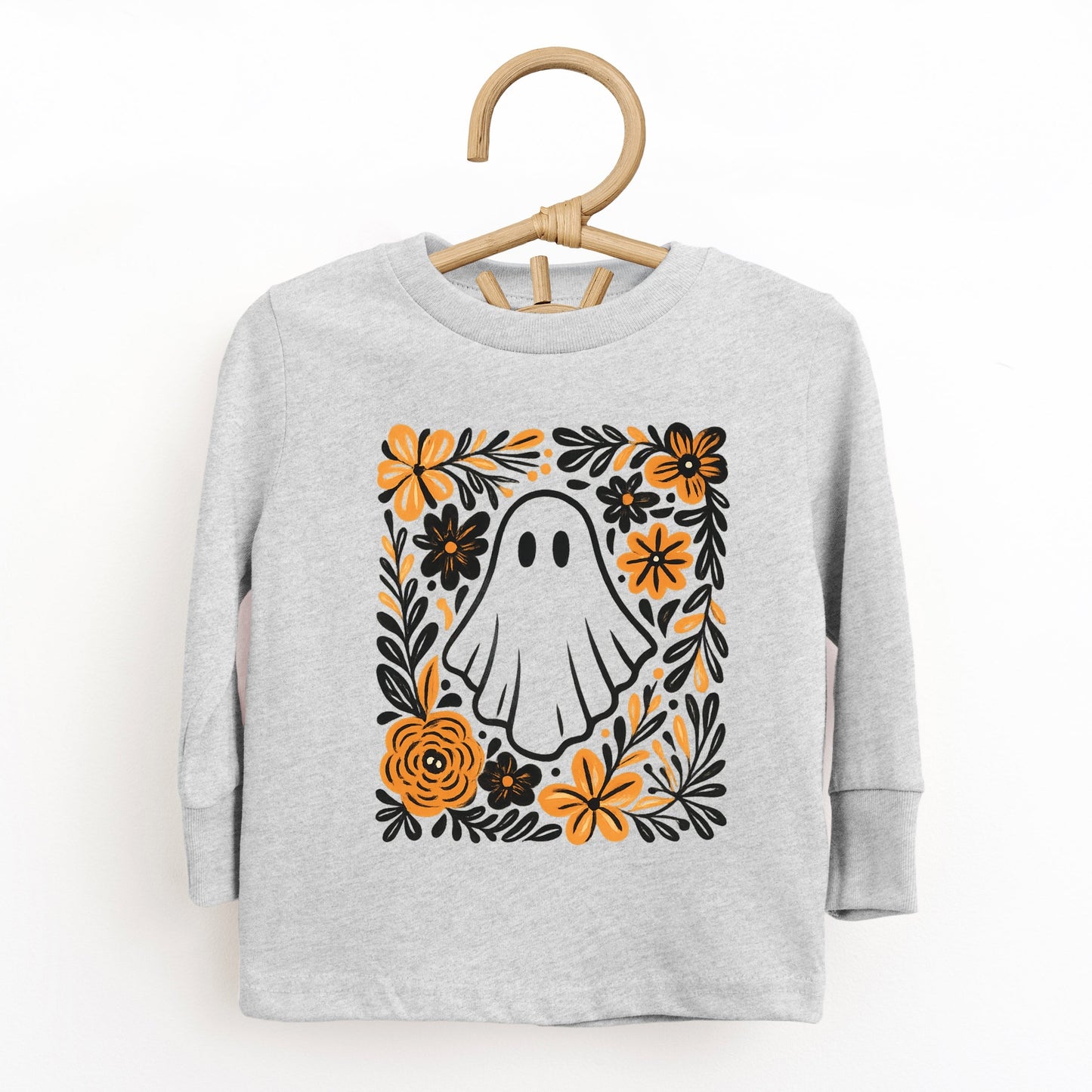 Ghost Floral Orange - Toddler Long Sleeve Graphic Tee and Youth Long Sleeve Graphic T-Shirt