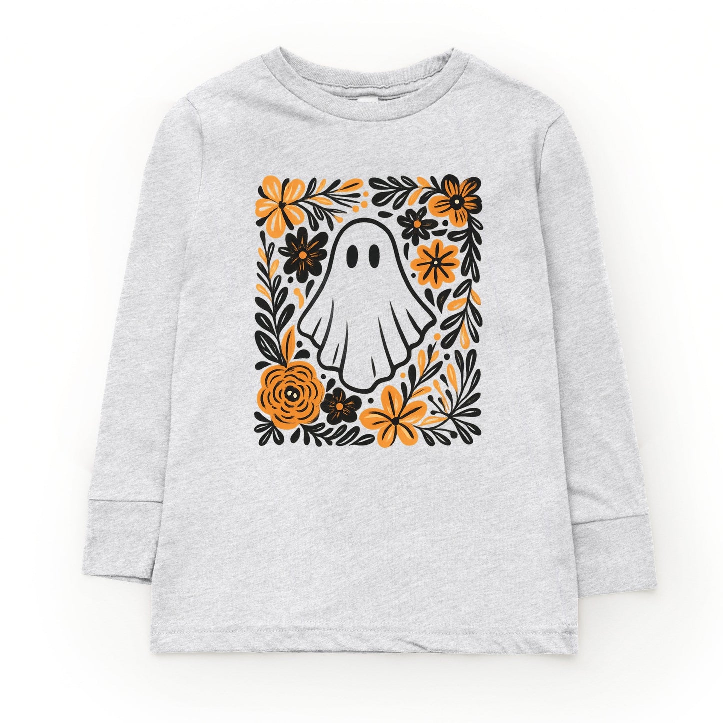 Ghost Floral Orange - Toddler Long Sleeve Graphic Tee and Youth Long Sleeve Graphic T-Shirt