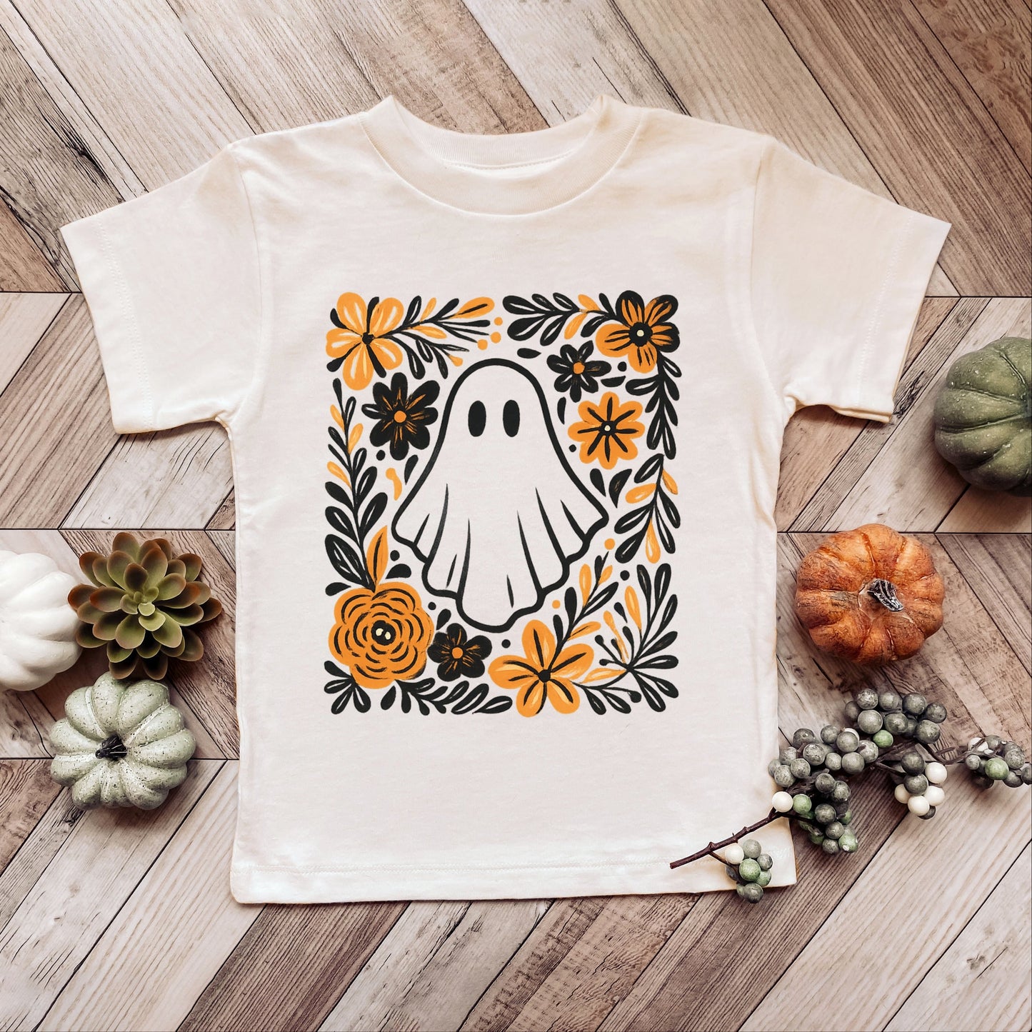 Ghost Floral Orange - Youth Short Sleeve Graphic T-Shirt and Toddler Short Sleeve Graphic T-Shirt