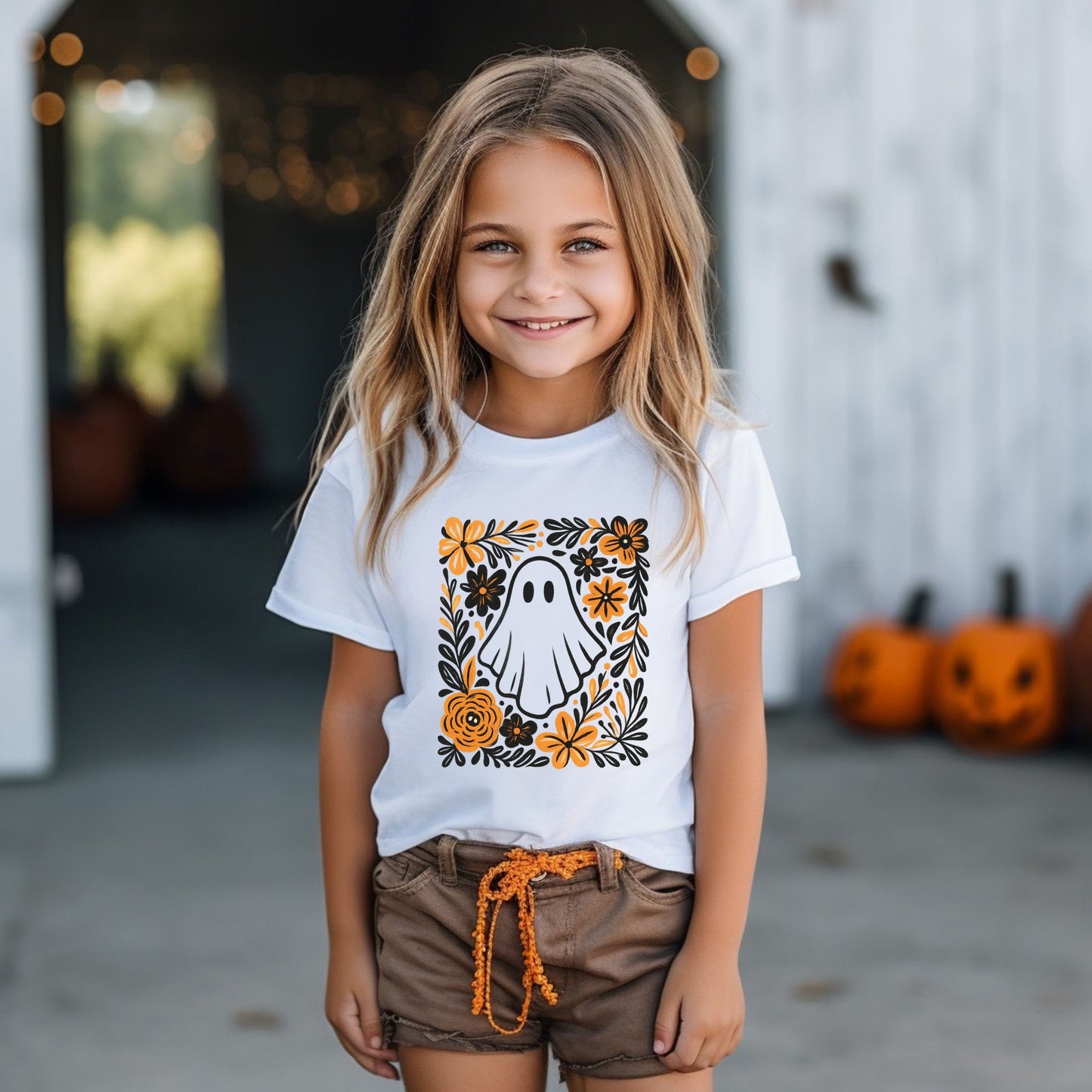 Ghost Floral Orange - Youth Short Sleeve Graphic T-Shirt and Toddler Short Sleeve Graphic T-Shirt