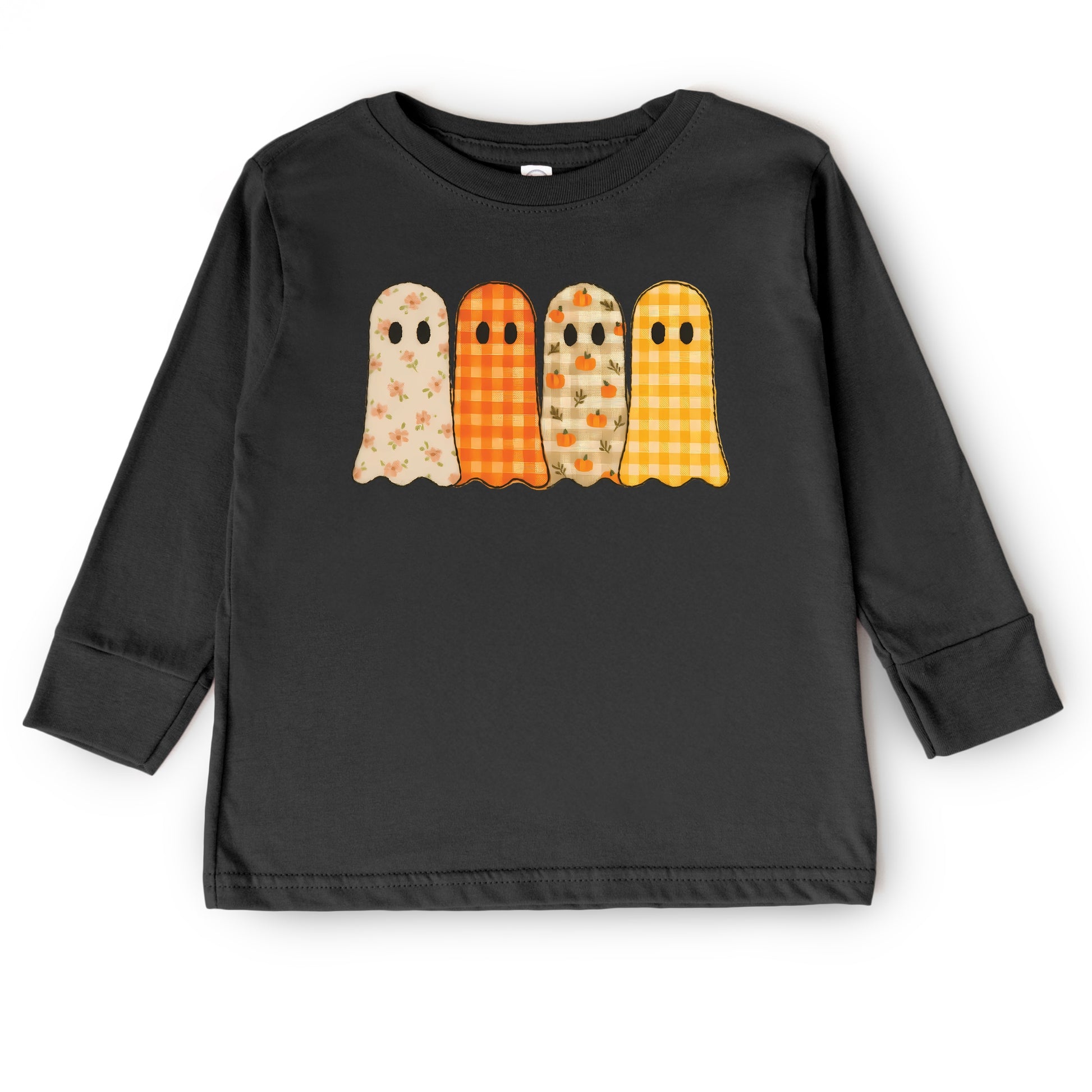 Four Ghosts Checkered Quilted Printed - Toddler Long Sleeve Graphic Tee and Youth Long Sleeve Graphic T-Shirt
