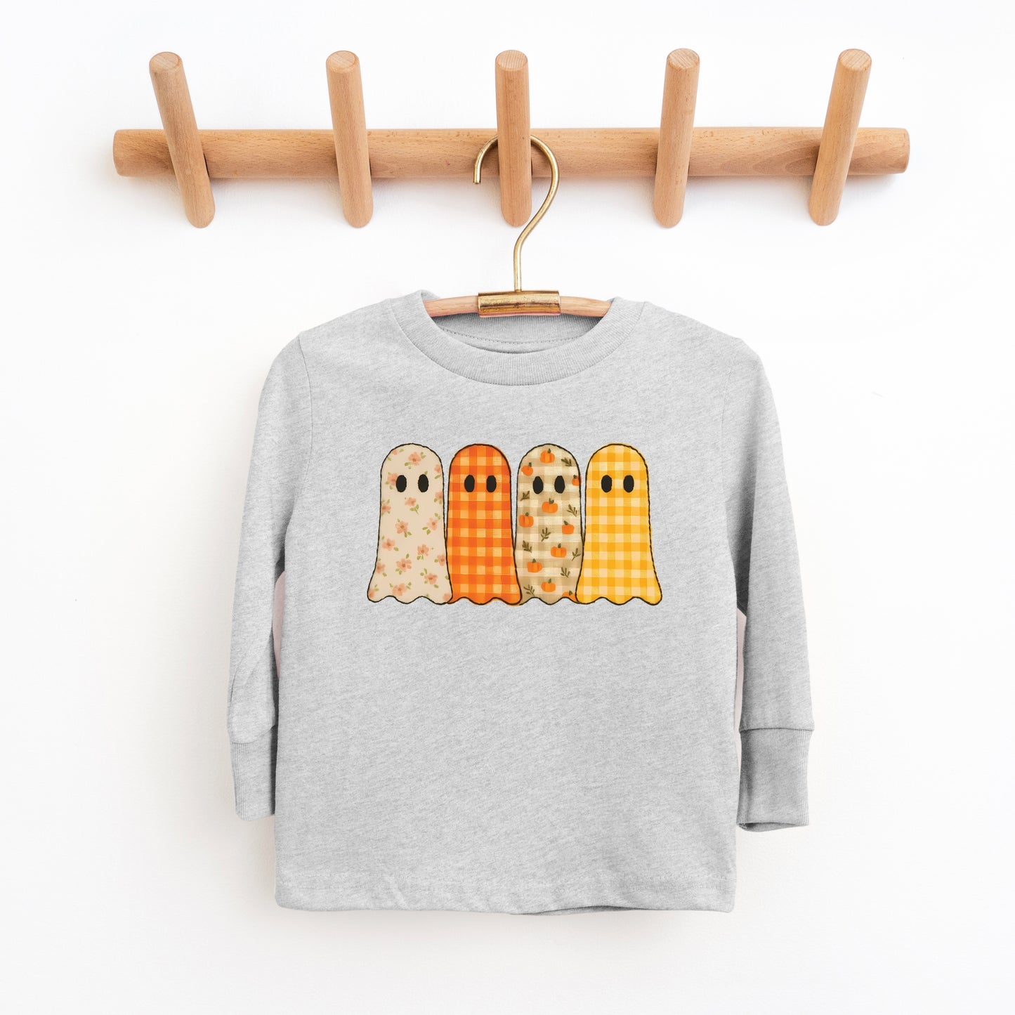 Four Ghosts Checkered Quilted Printed - Toddler Long Sleeve Graphic Tee and Youth Long Sleeve Graphic T-Shirt