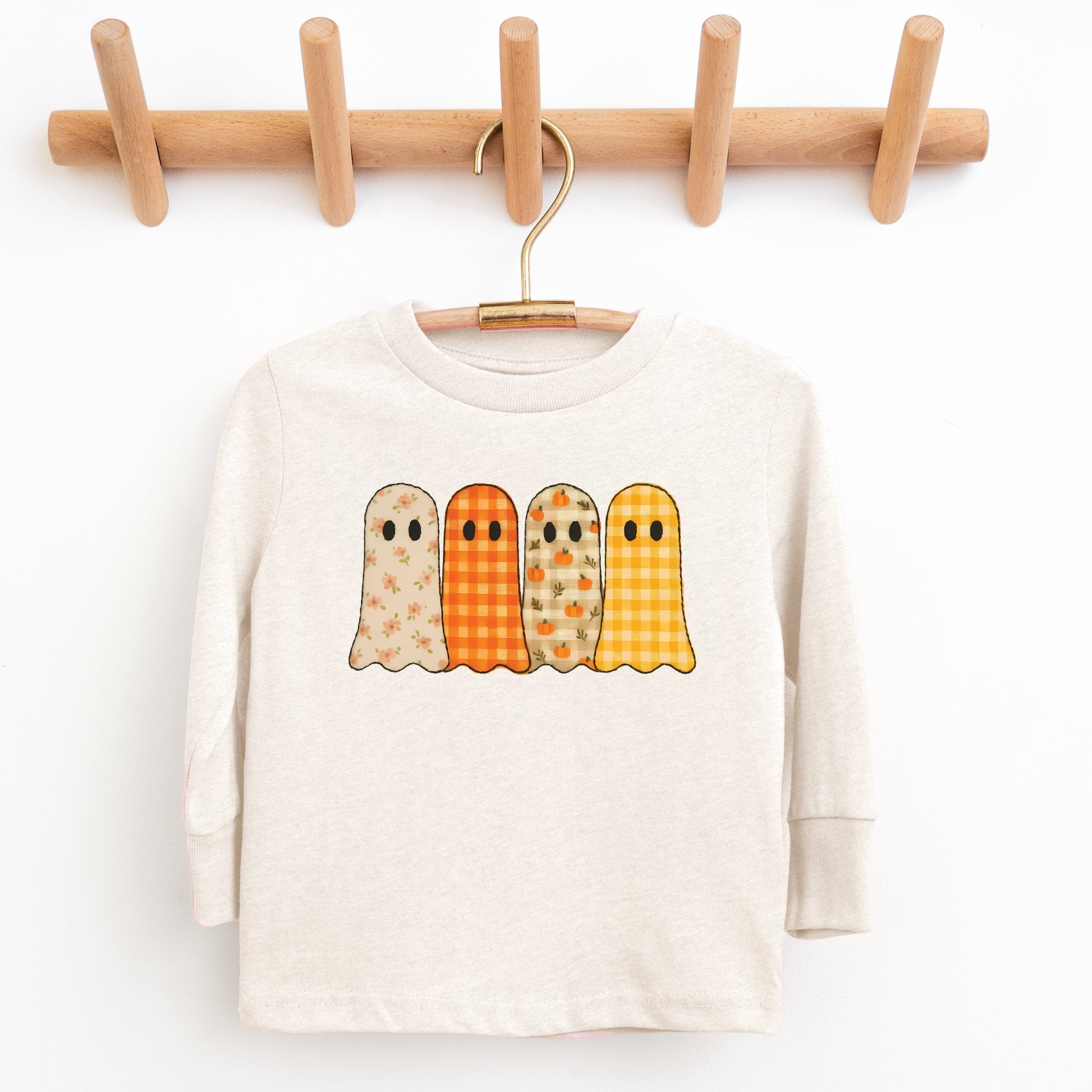 Four Ghosts Checkered Quilted Printed - Toddler Long Sleeve Graphic Tee and Youth Long Sleeve Graphic T-Shirt