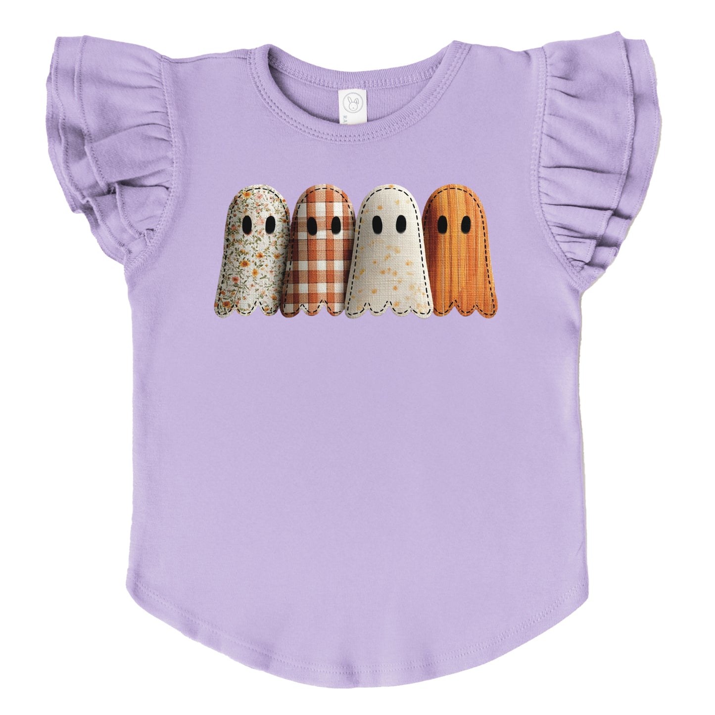 Four Ghosts Shadow Quilted Printed - Flutter Sleeve Graphic T-Shirt