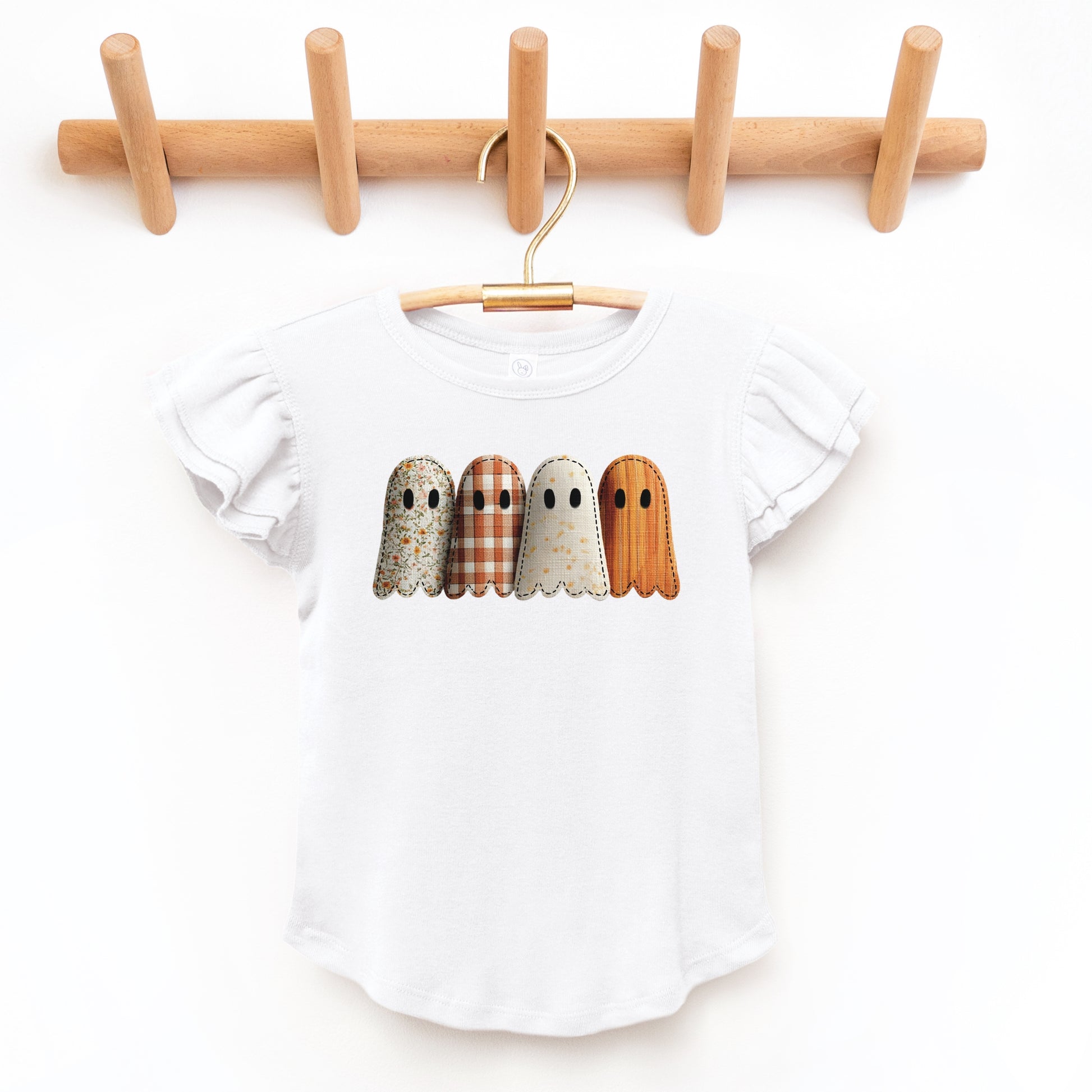 Four Ghosts Shadow Quilted Printed - Flutter Sleeve Graphic T-Shirt