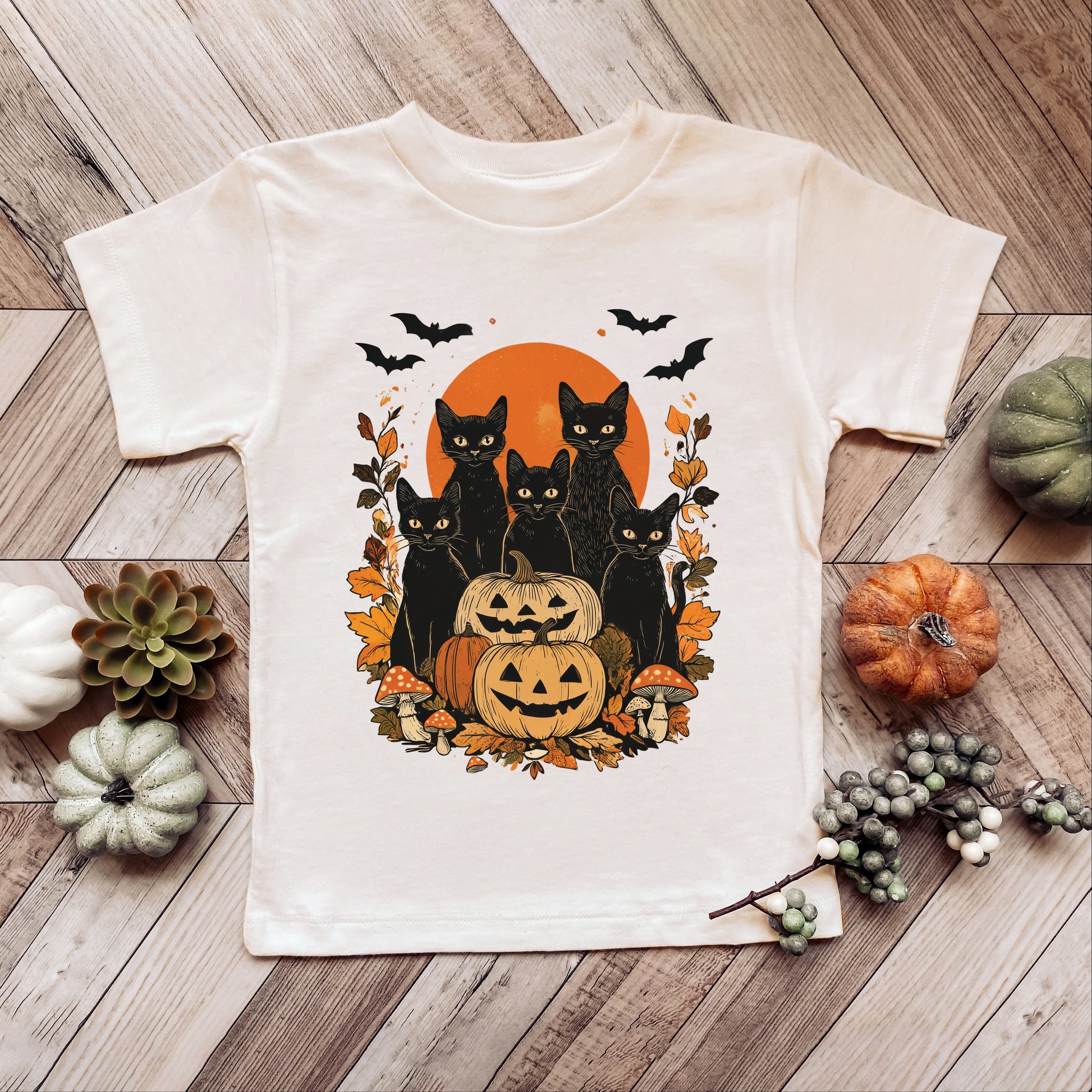 Black Cats Pumpkin Vintage - Toddler Short Sleeve Graphic T-Shirt and Youth Short Sleeve Graphic T-Shirt