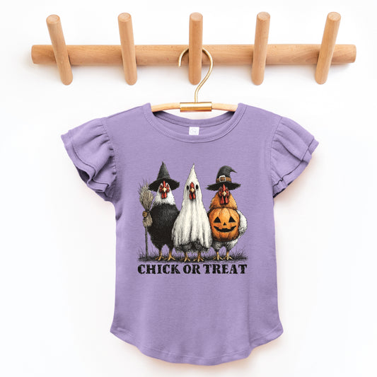 Chick or Treat Halloween Chickens - Flutter Sleeve Graphic T-Shirt