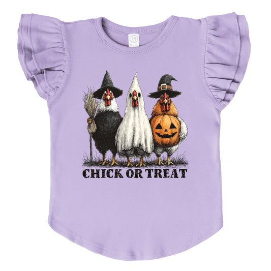 Chick or Treat Halloween Chickens - Flutter Sleeve Graphic T-Shirt