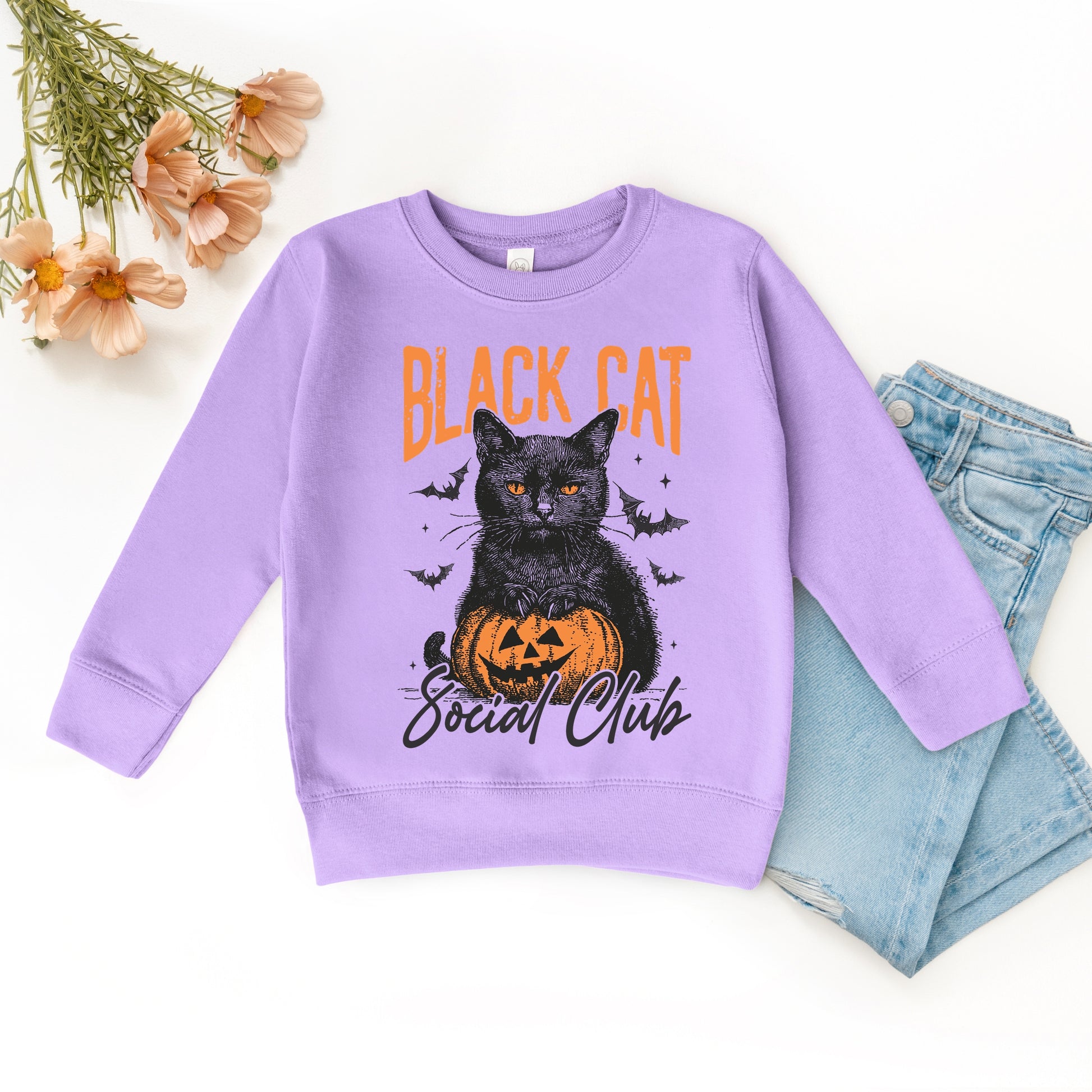 Black Cat Social Club Pumpkin - Toddler Graphic Sweatshirt and Youth Graphic Sweatshirt