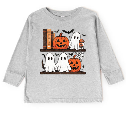 Halloween Bookshelf Ghosts - Toddler Long Sleeve Graphic Tee and Youth Long Sleeve Graphic T-Shirt