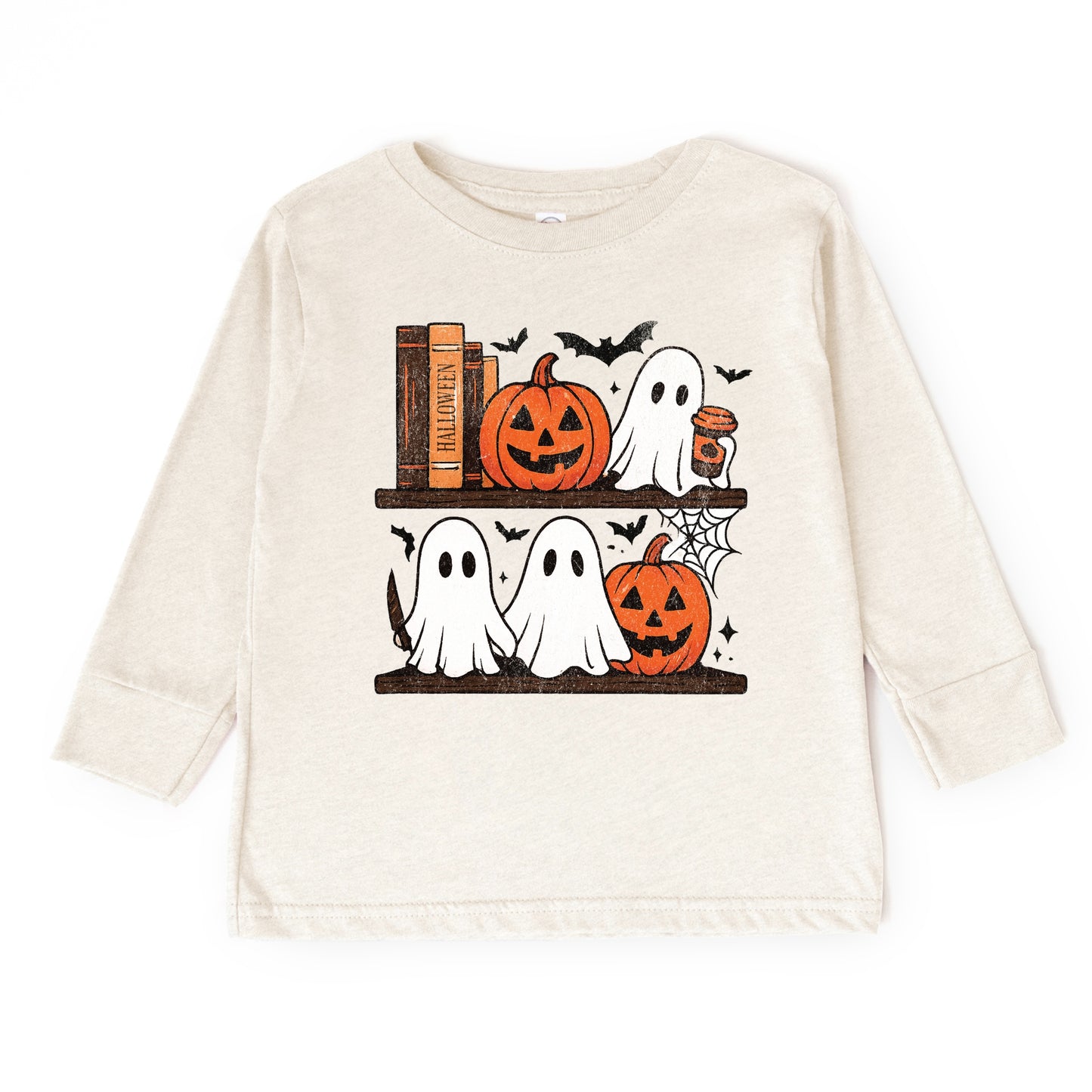 Halloween Bookshelf Ghosts - Toddler Long Sleeve Graphic Tee and Youth Long Sleeve Graphic T-Shirt