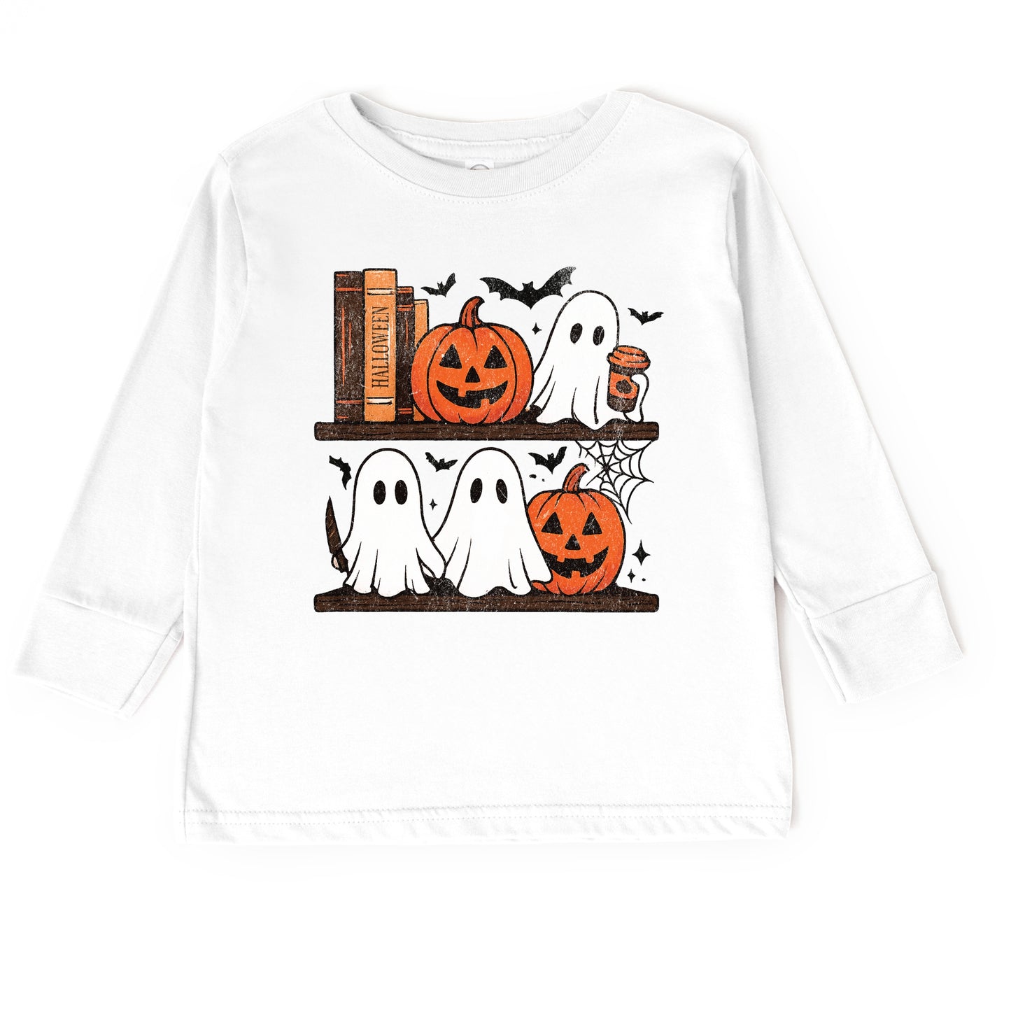 Halloween Bookshelf Ghosts - Toddler Long Sleeve Graphic Tee and Youth Long Sleeve Graphic T-Shirt