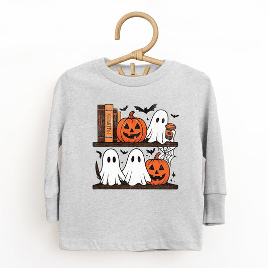 Halloween Bookshelf Ghosts - Toddler Long Sleeve Graphic Tee and Youth Long Sleeve Graphic T-Shirt