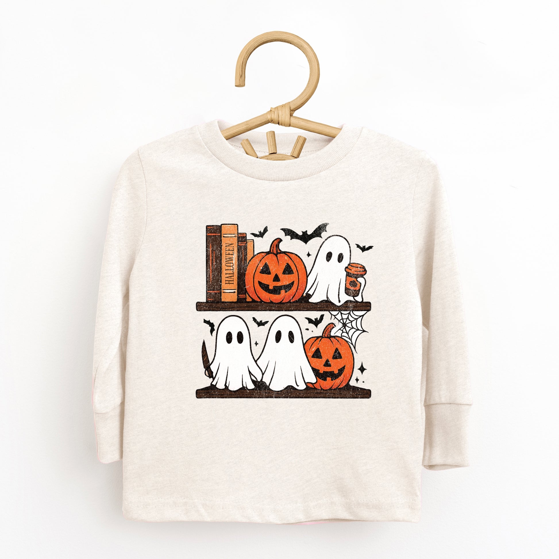 Halloween Bookshelf Ghosts - Toddler Long Sleeve Graphic Tee and Youth Long Sleeve Graphic T-Shirt
